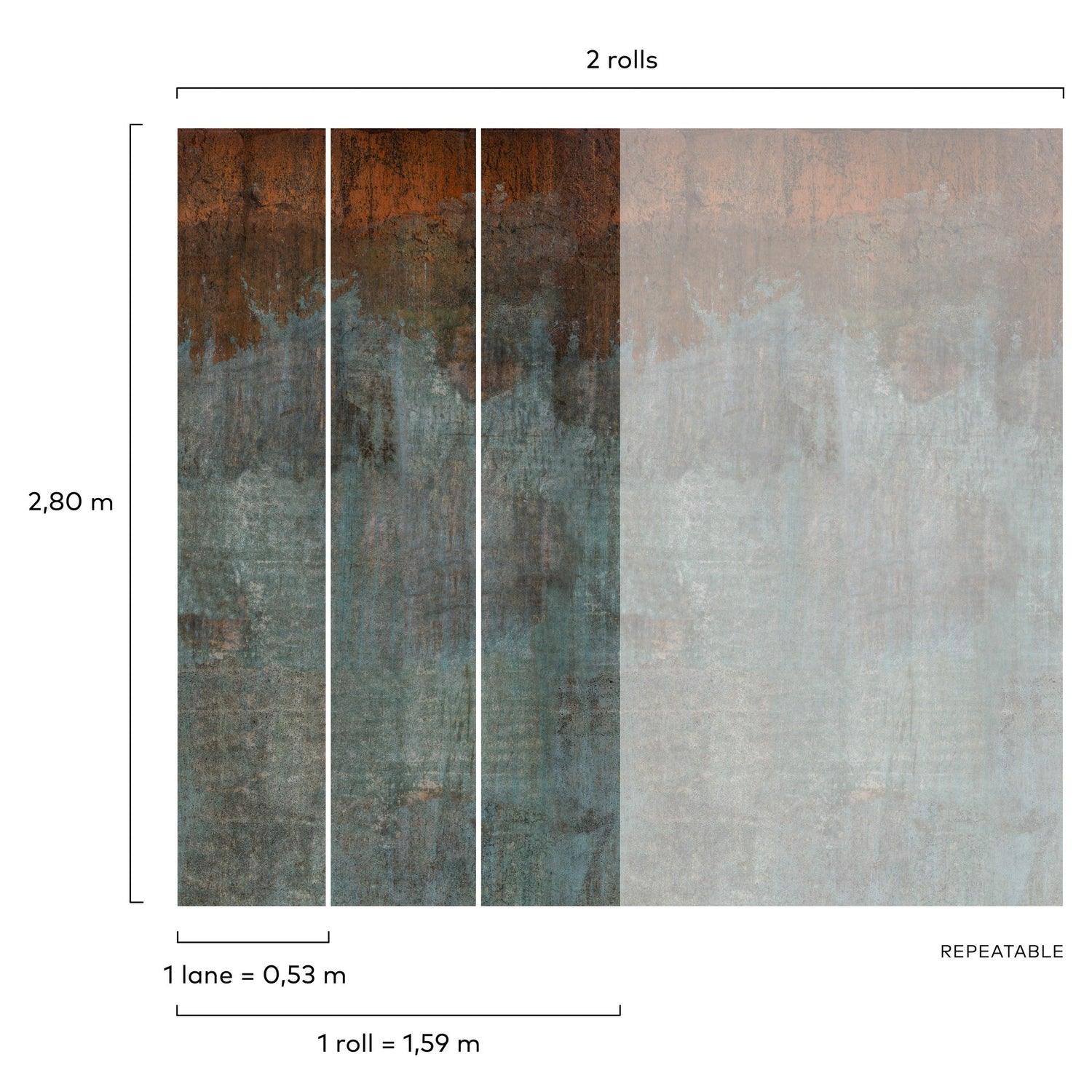 Concrete Plain 3 Panel Mural in multi-colored color - pattern number A43101 - by Grandeco in the Orom II collection