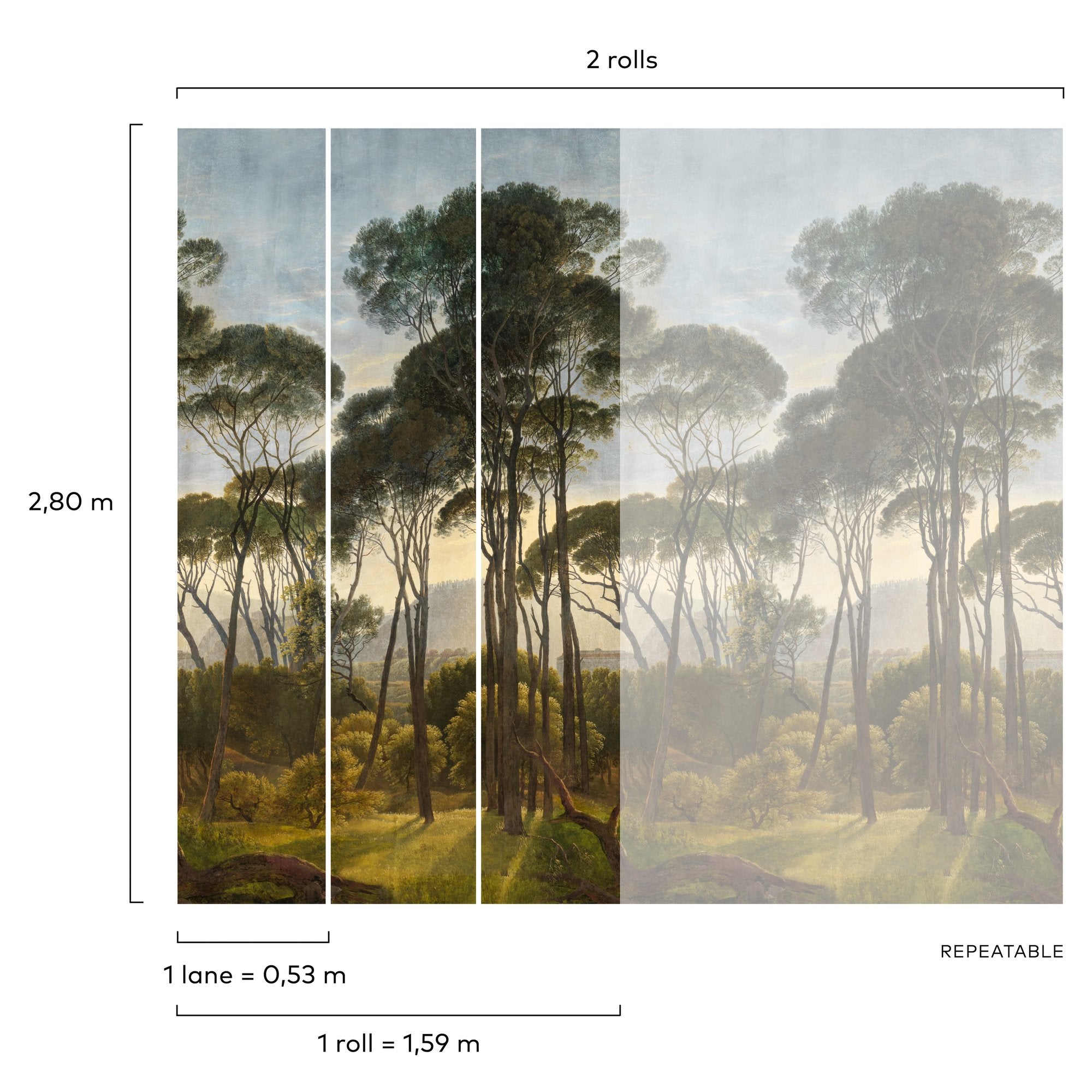 Photographic All-over Print 3 Panel Mural in green color - pattern number A46301 - by Grandeco in the Orom II collection