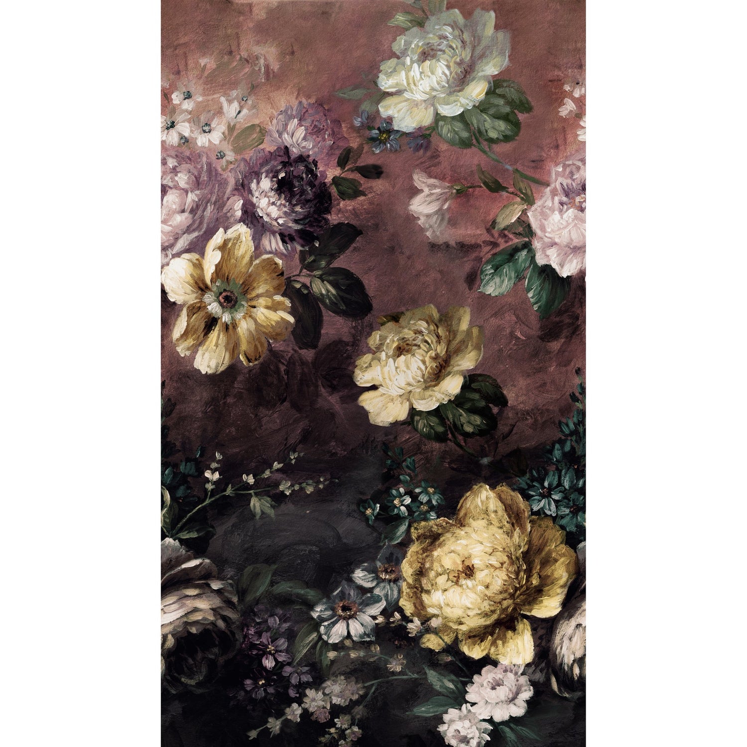 Classical Floral All-over 3 Panel Mural in red color - pattern number A52001 - by Grandeco in the Orom II collection