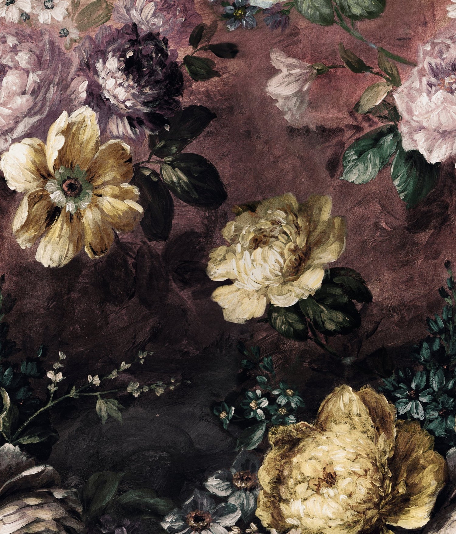 Classical Floral All-over 3 Panel Mural in red color - pattern number A52001 - by Grandeco in the Orom II collection