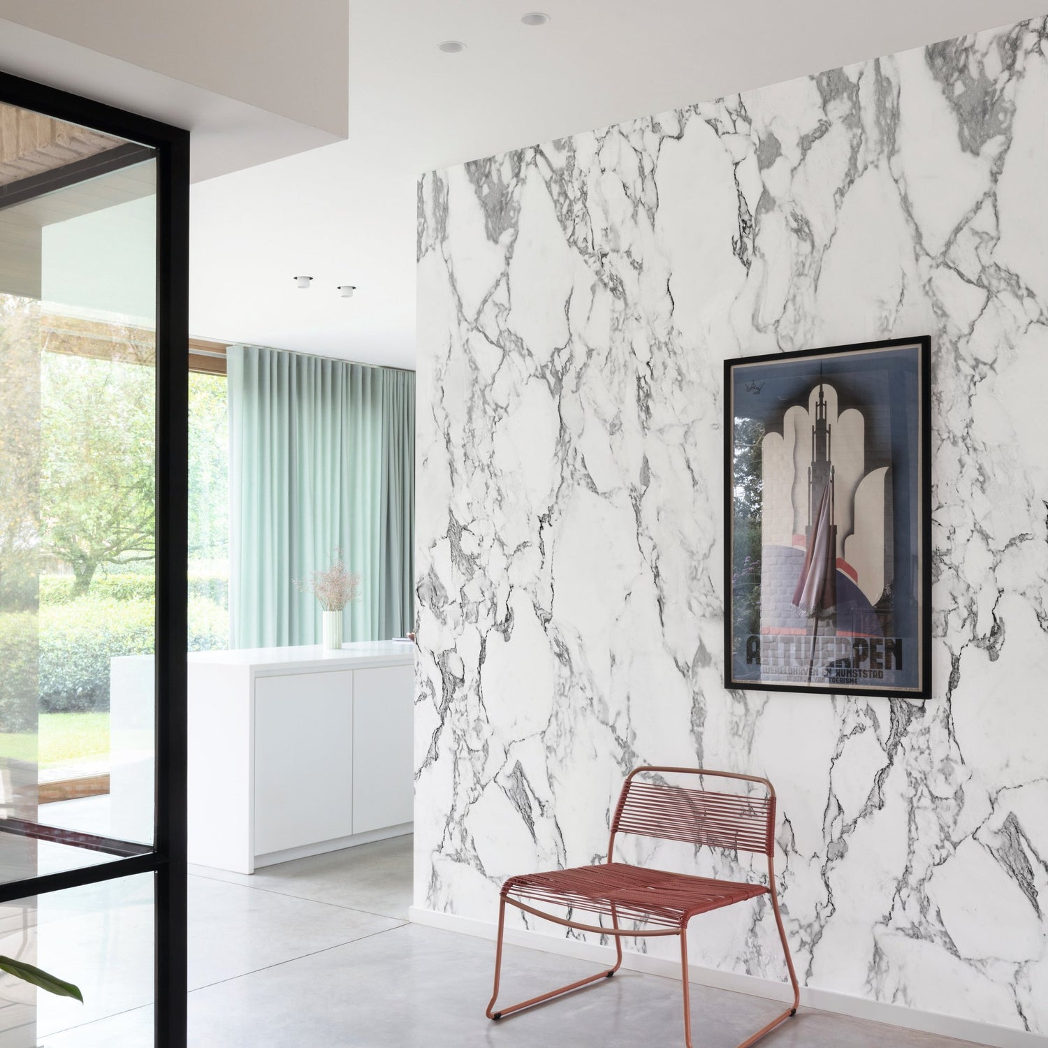 Marble Plain 3 Panel Mural in white color - pattern number A52501 - by Grandeco in the Orom II collection
