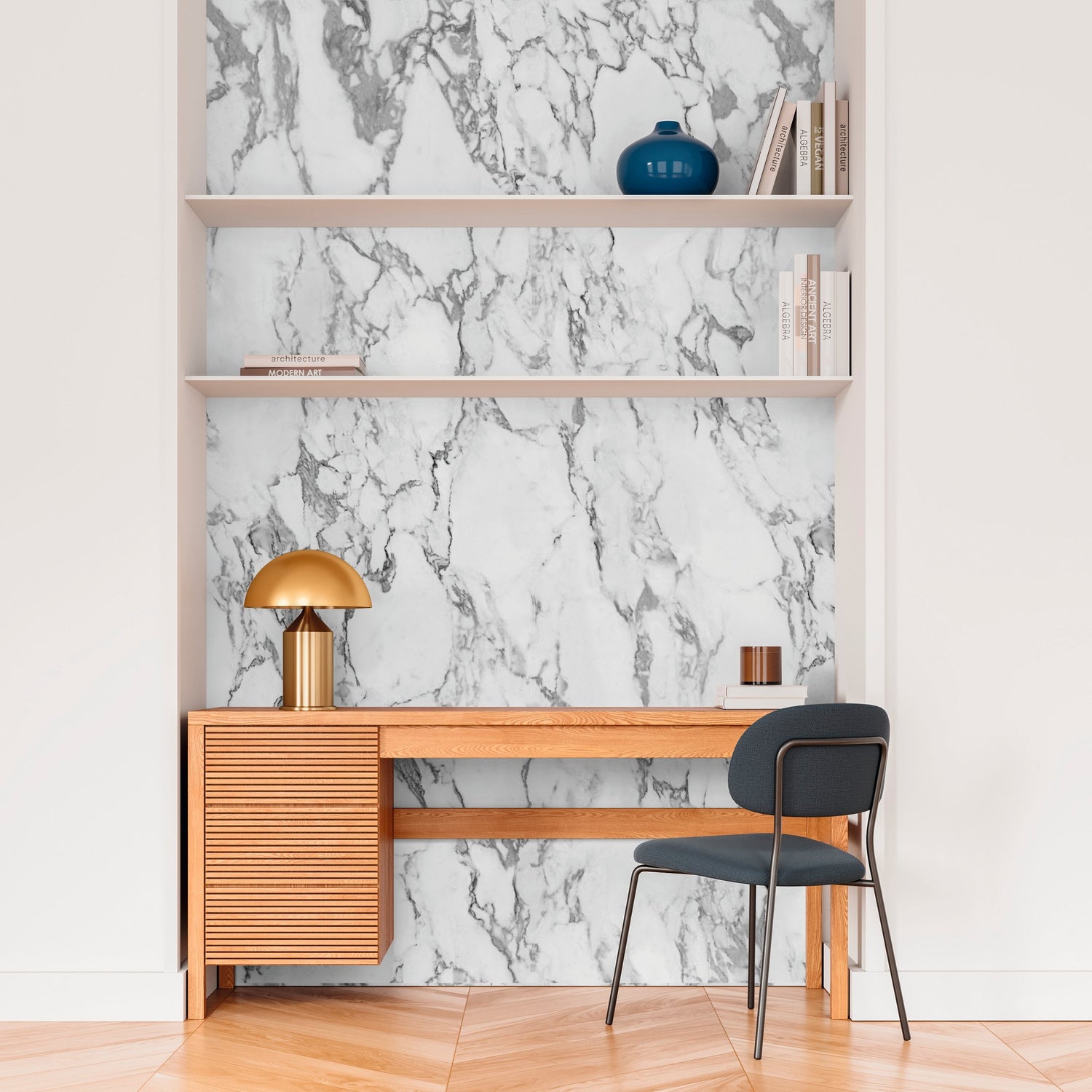 Marble Plain 3 Panel Mural in white color - pattern number A52501 - by Grandeco in the Orom II collection