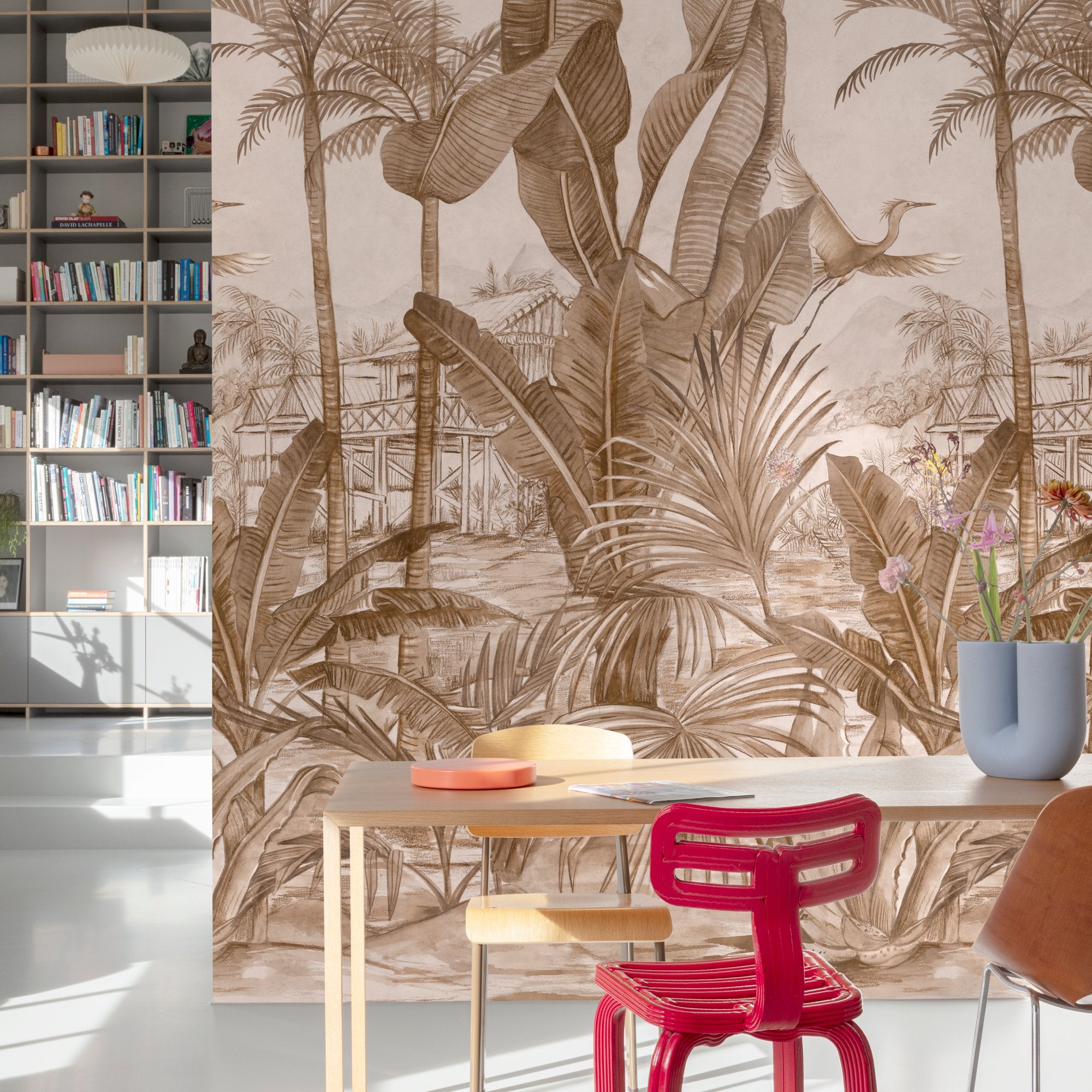 Tropical Motive 3 Panel Mural in pink color - pattern number A53501 - by Grandeco in the Orom II collection