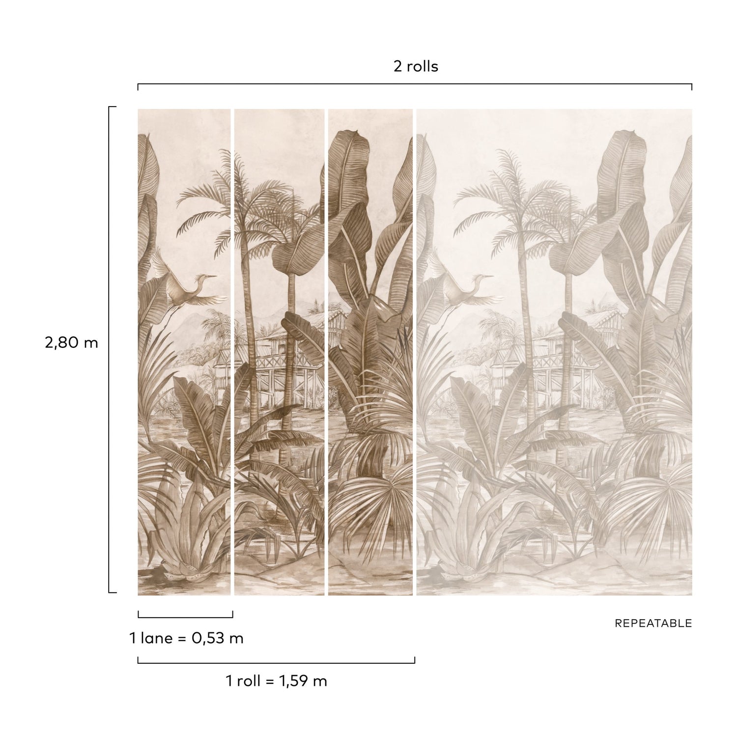 Tropical Motive 3 Panel Mural in pink color - pattern number A53501 - by Grandeco in the Orom II collection