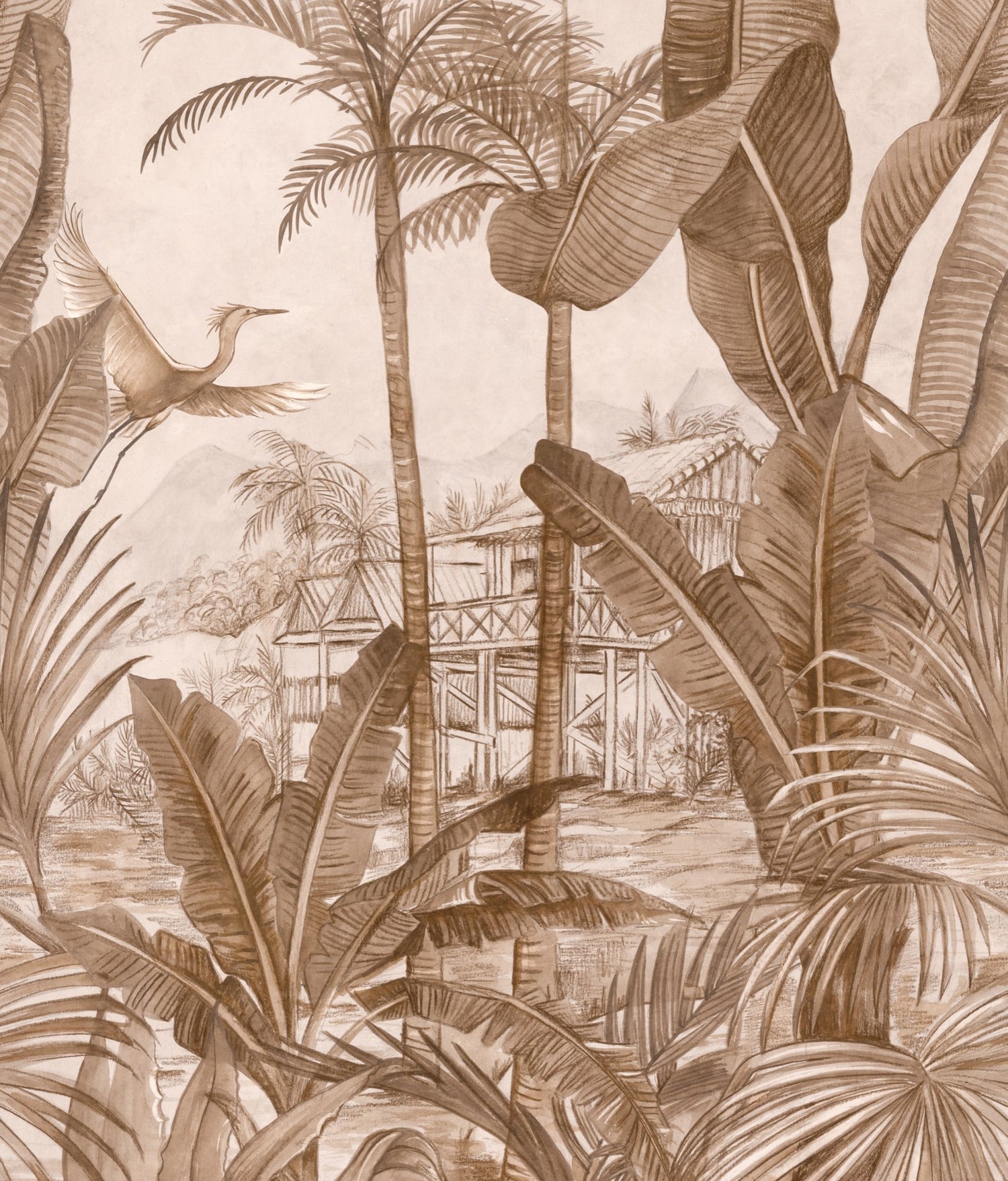 Tropical Motive 3 Panel Mural in pink color - pattern number A53501 - by Grandeco in the Orom II collection