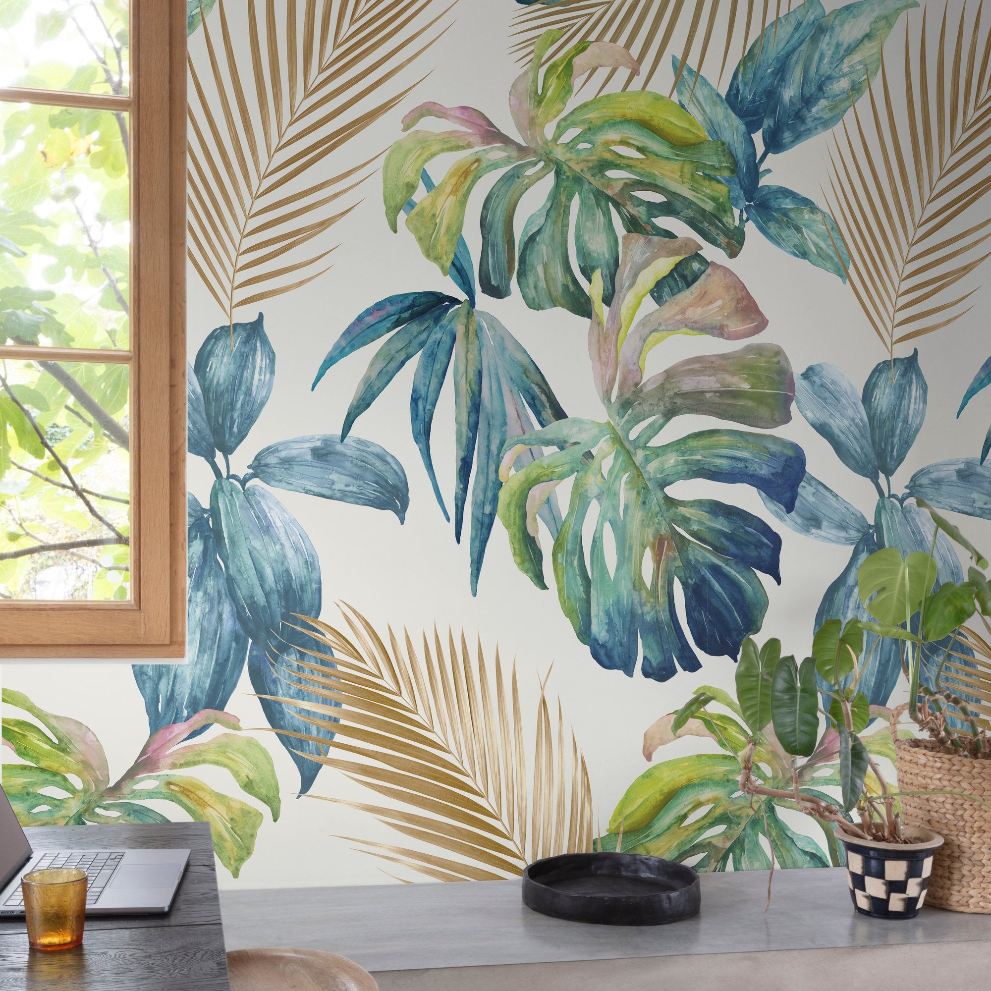 Tropical Motive 3 Panel Mural in multi-colored color - pattern number A54501 - by Grandeco in the Orom II collection