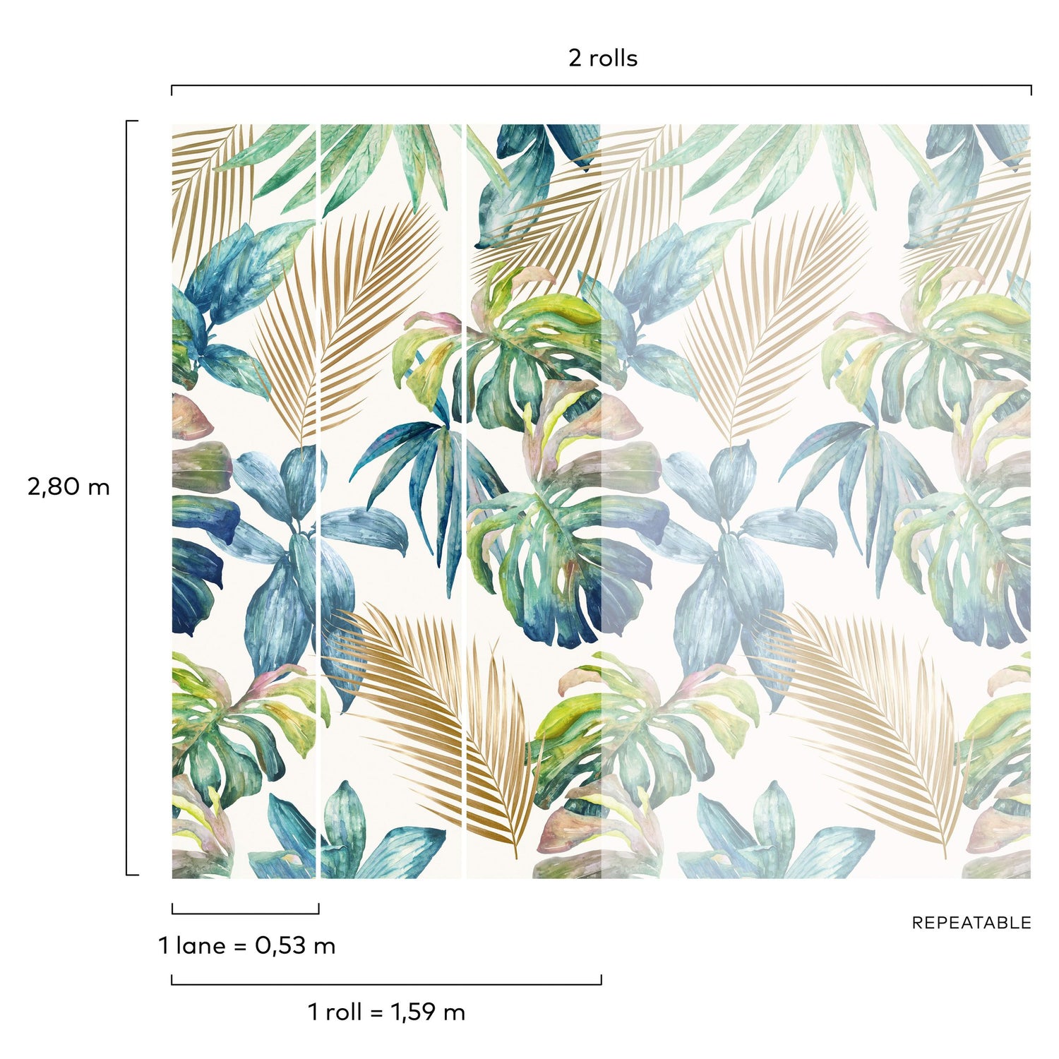 Tropical Motive 3 Panel Mural in multi-colored color - pattern number A54501 - by Grandeco in the Orom II collection
