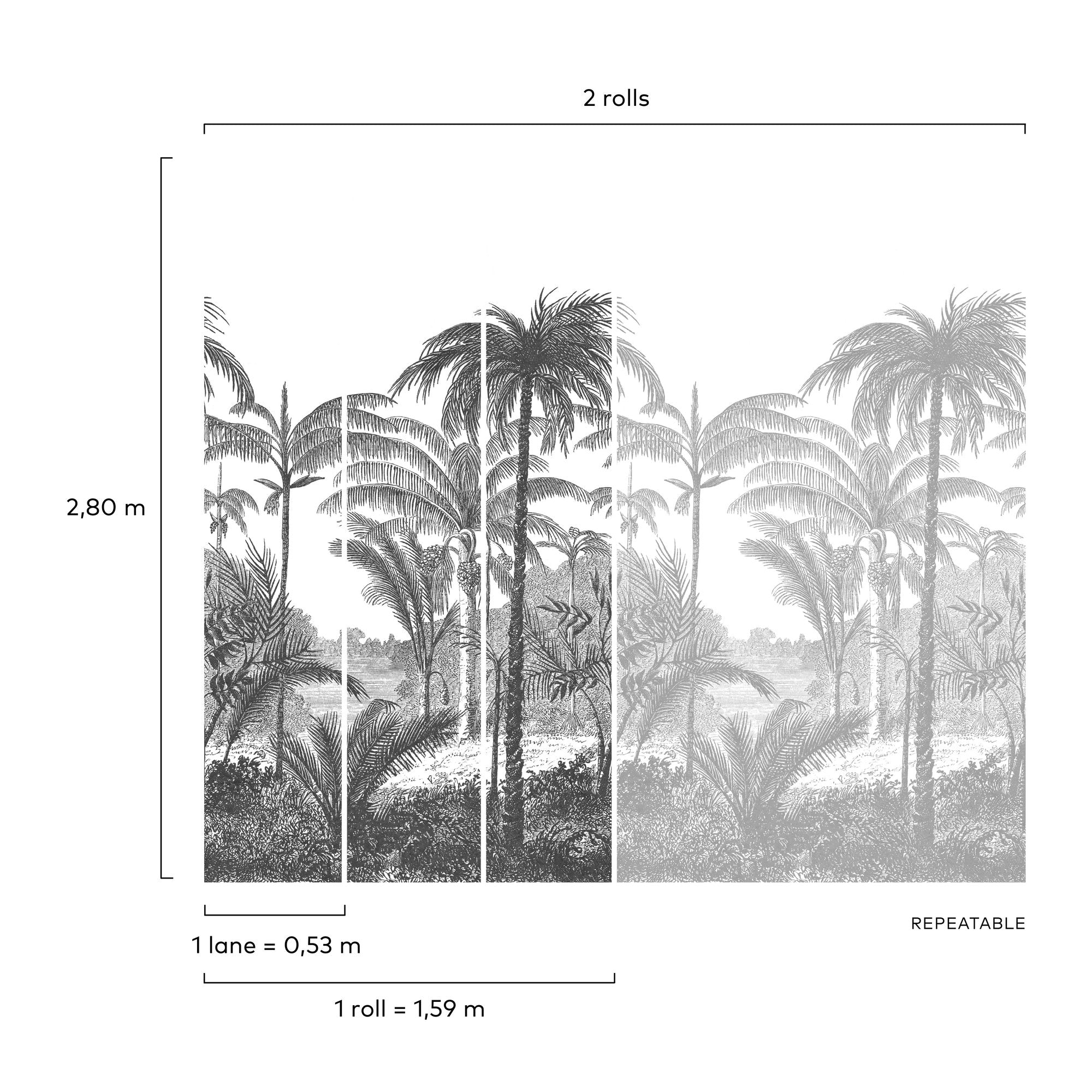 Trees Motive 3 Panel Mural in black color - pattern number A58201 - by Grandeco in the Orom II collection