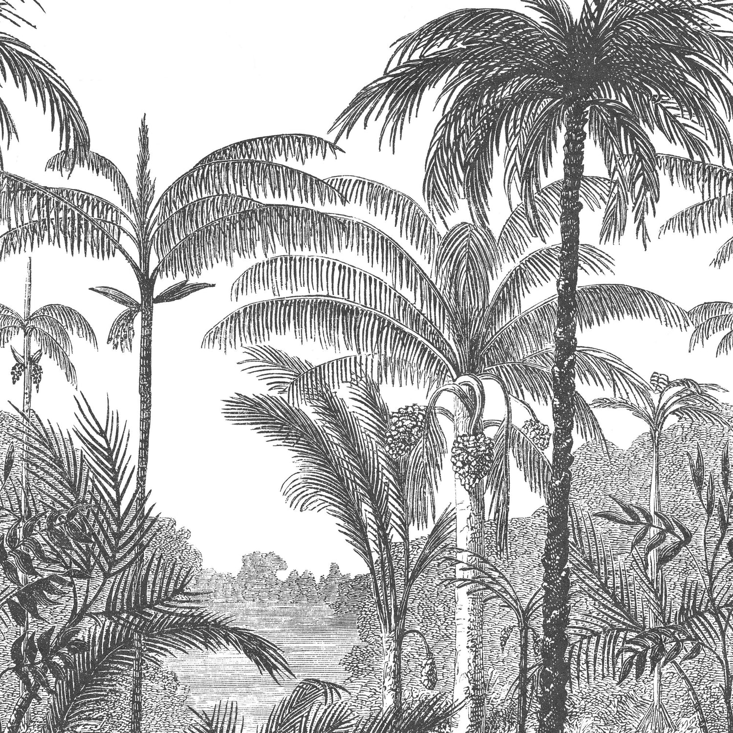 Trees Motive 3 Panel Mural in black color - pattern number A58201 - by Grandeco in the Orom II collection