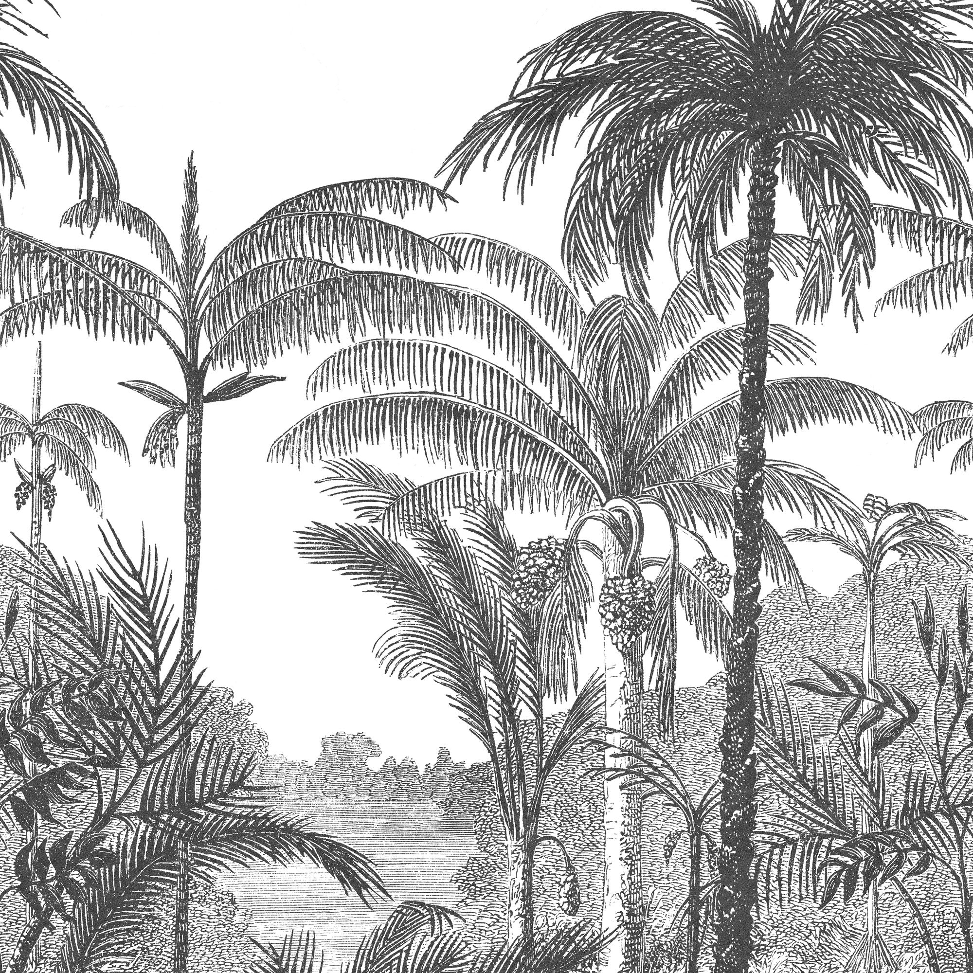 Trees Motive 3 Panel Mural in black color - pattern number A58201 - by Grandeco in the Orom II collection