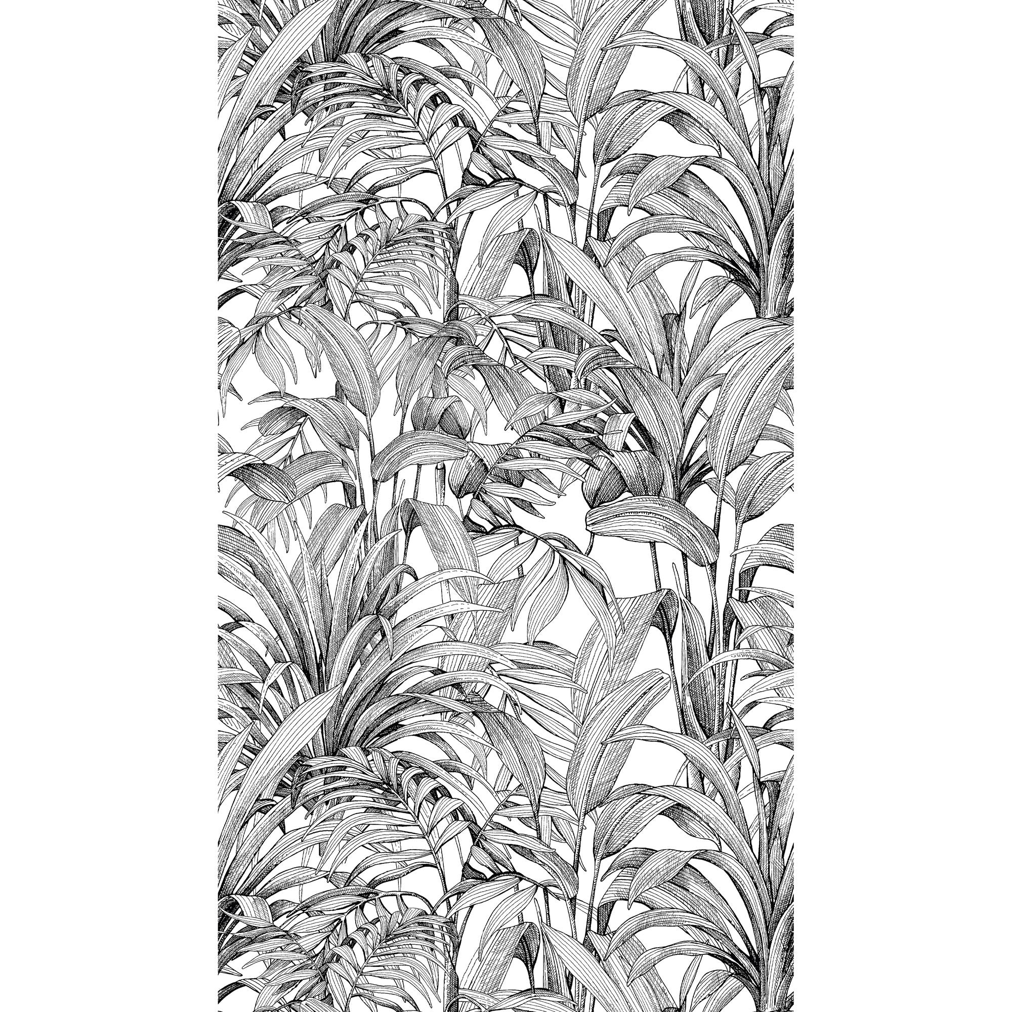 Branched Leaves All-over 3 Panel Mural in black color - pattern number A58301 - by Grandeco in the Orom II collection