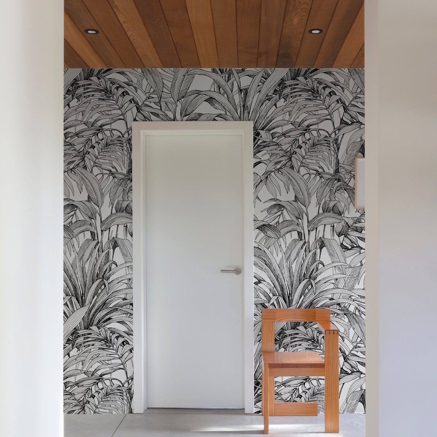 Branched Leaves All-over 3 Panel Mural in black color - pattern number A58301 - by Grandeco in the Orom II collection