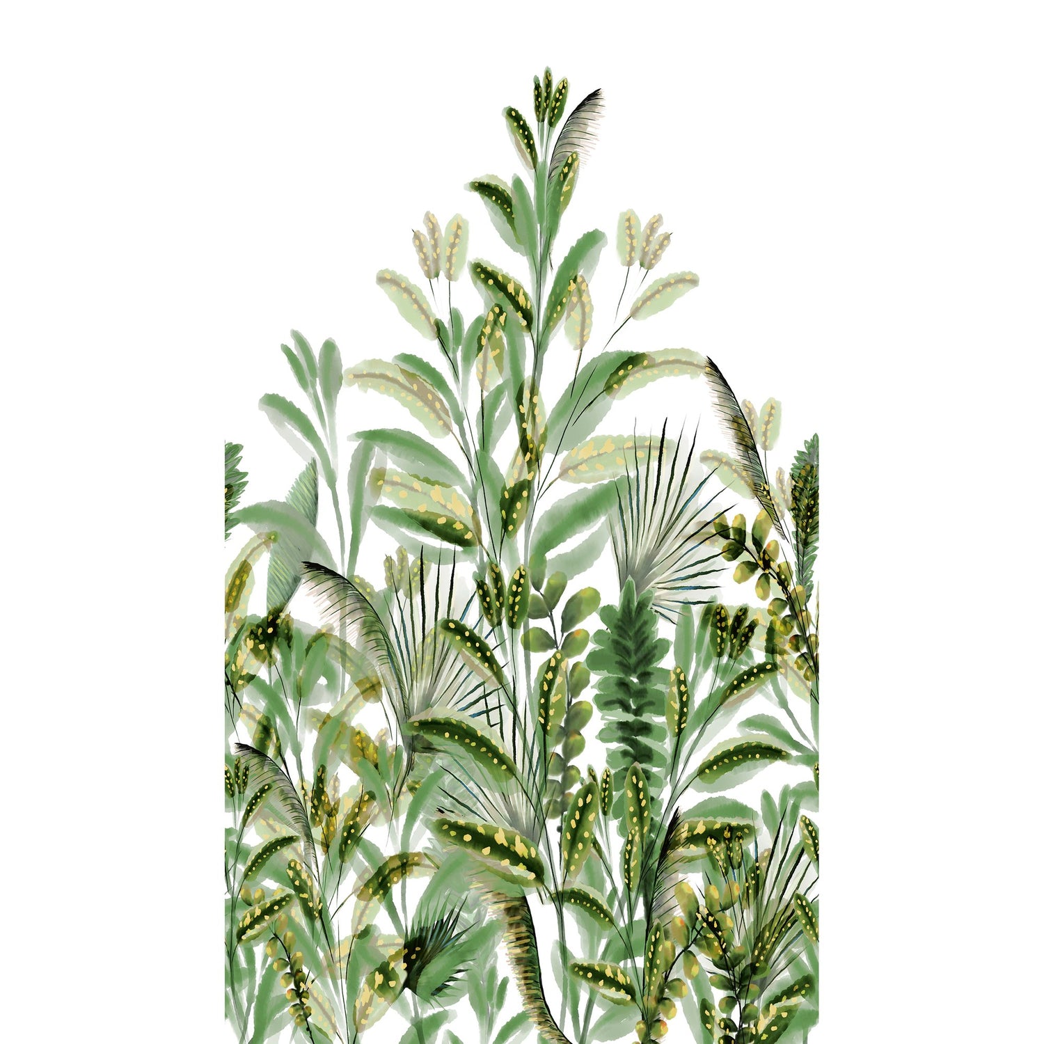 Branched Leaves All-over 3 Panel Mural in green color - pattern number A59502 - by Grandeco in the Orom II collection