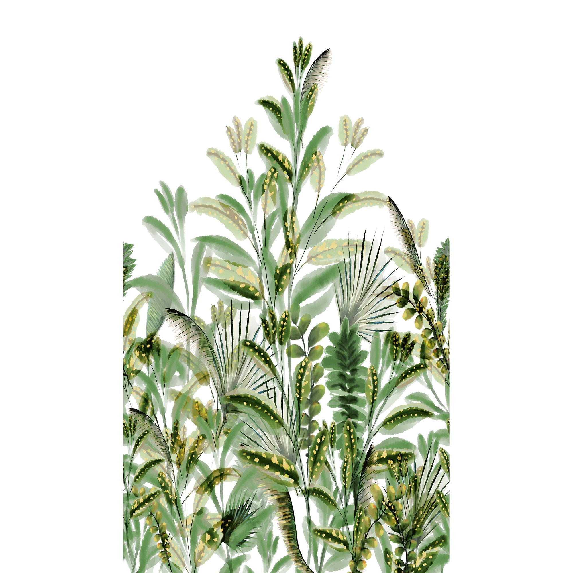 Branched Leaves All-over 3 Panel Mural in green color - pattern number A59502 - by Grandeco in the Orom II collection