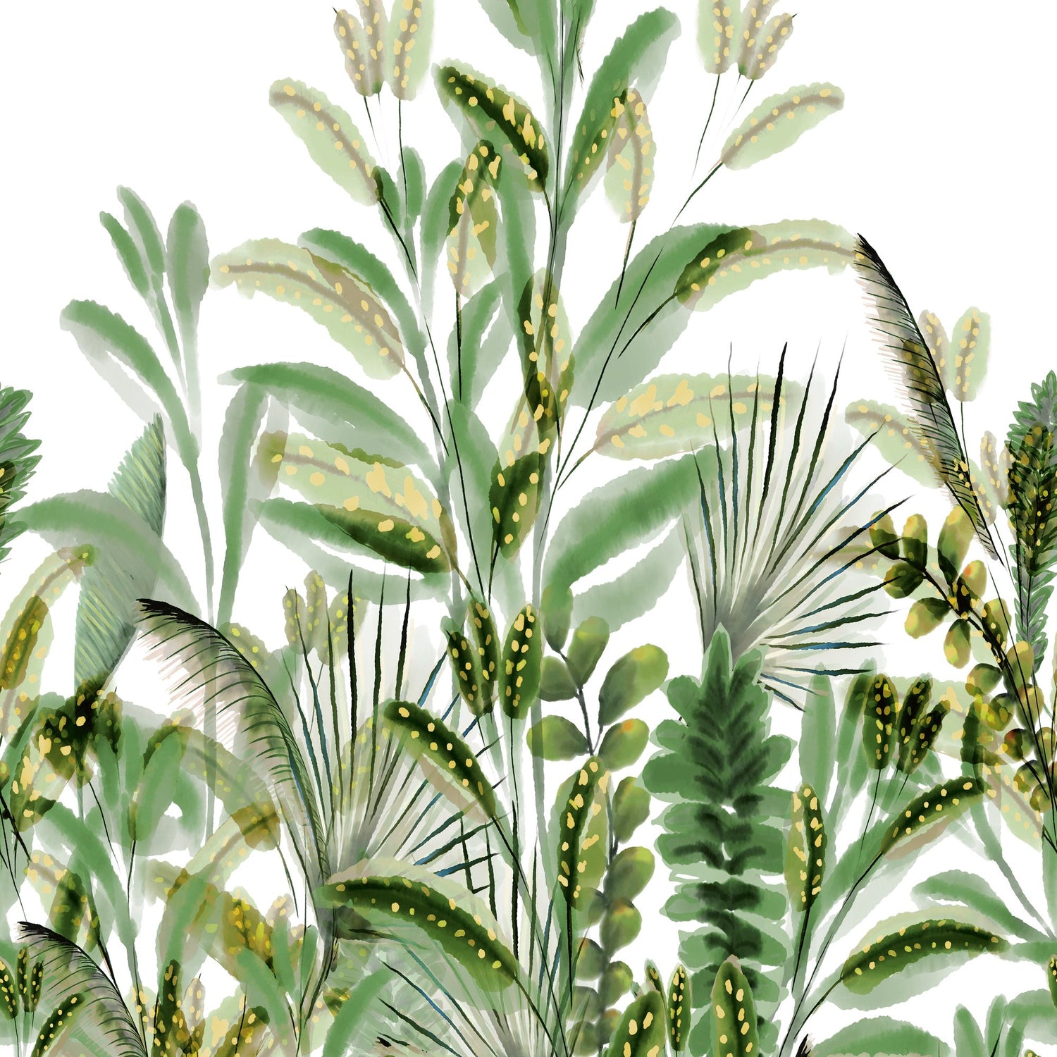 Branched Leaves All-over 3 Panel Mural in green color - pattern number A59502 - by Grandeco in the Orom II collection