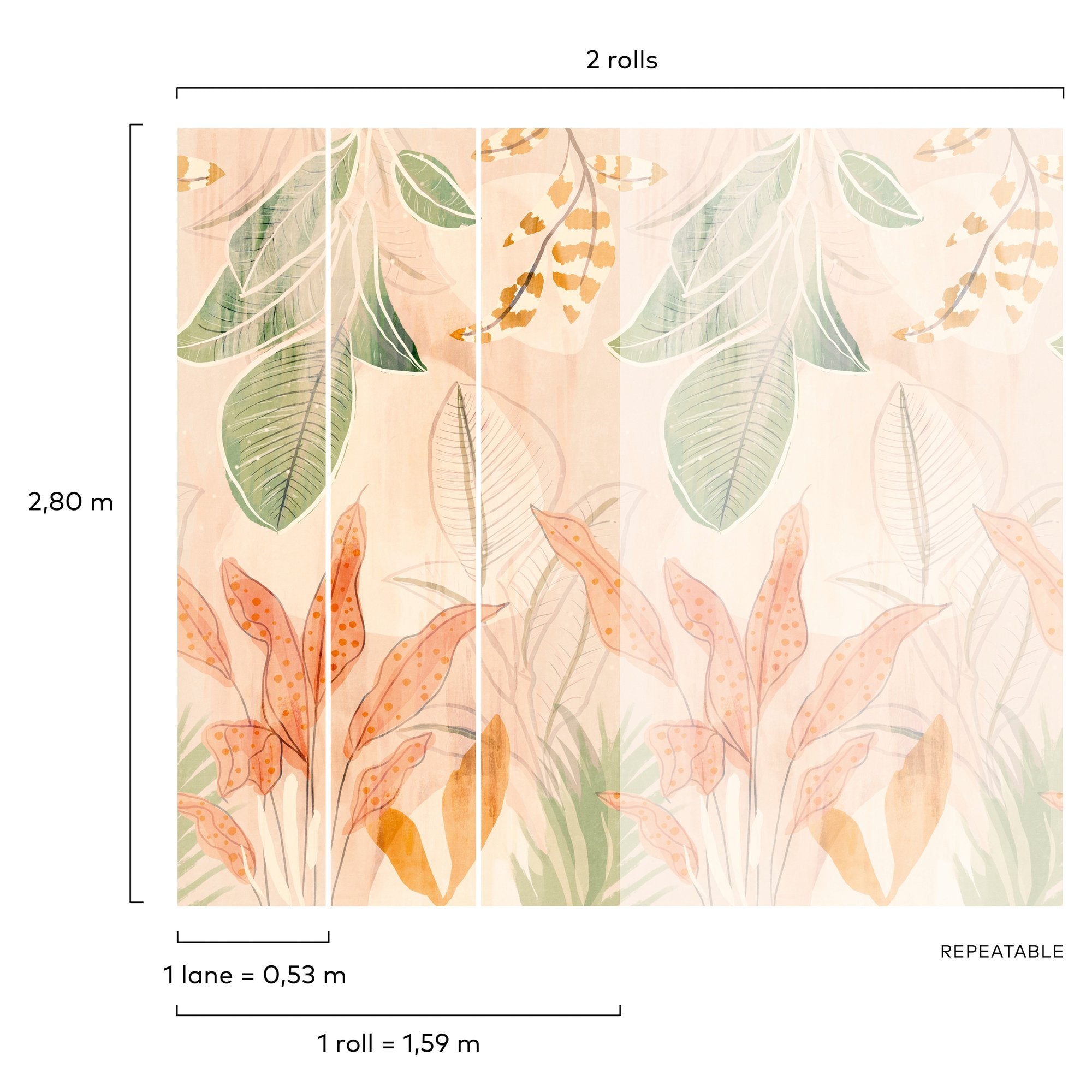 Stylish floral Motifs 3 Panel Mural in orange color - pattern number A60701 - by Grandeco in the Orom II collection