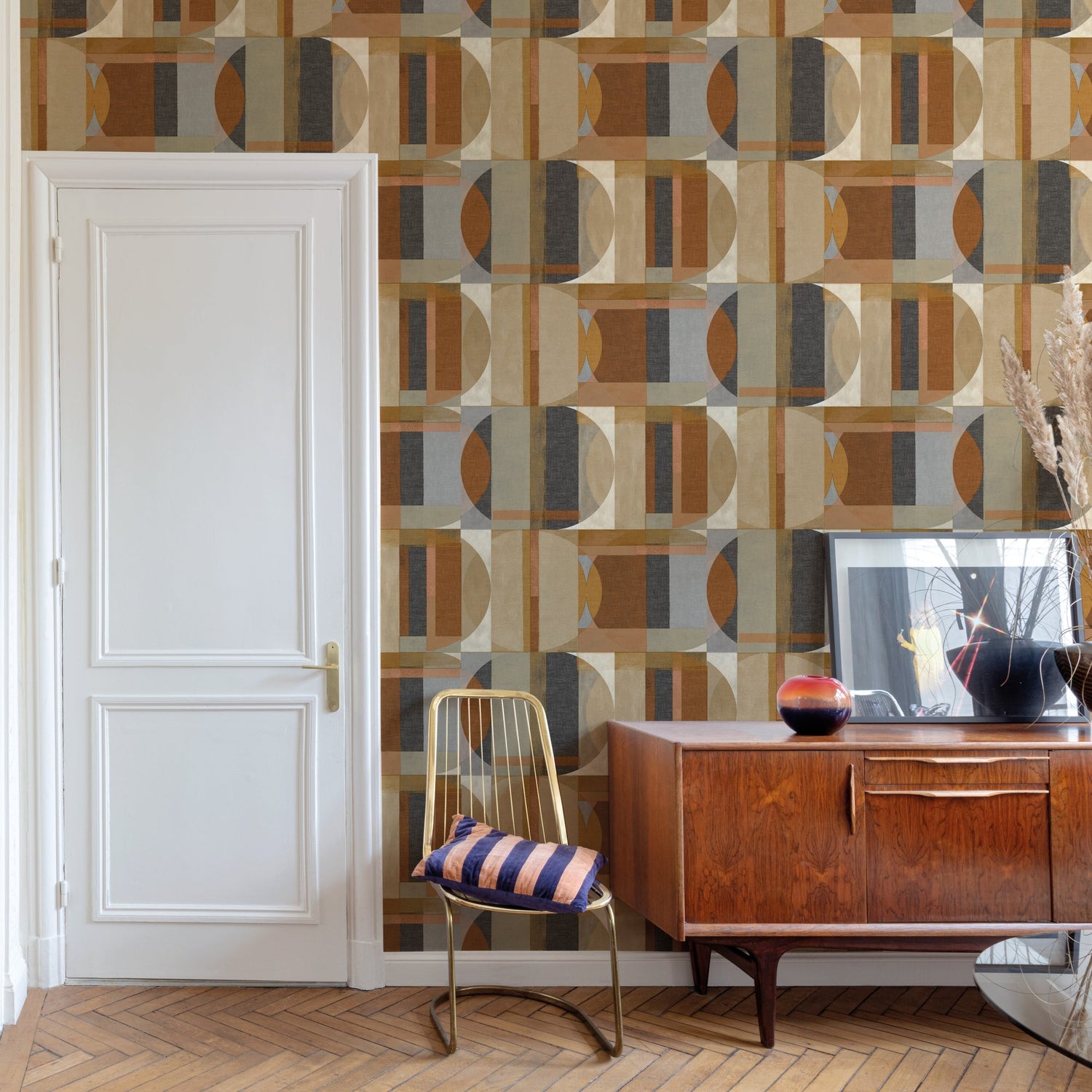Geometric Motives Wallpaper in multi-colored color - pattern number ARA64902 - by Grandeco in the Arcadia collection