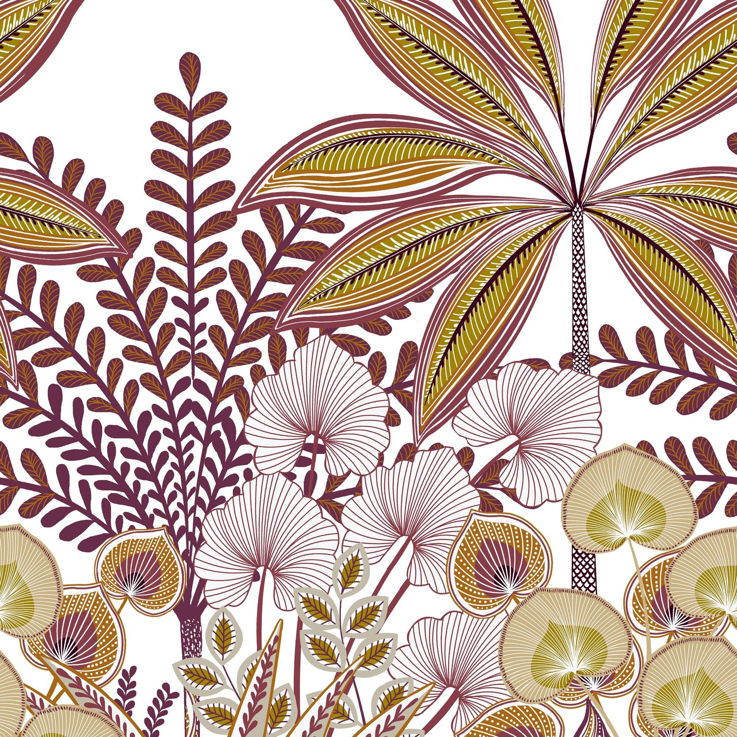 Decorative motives 3 Panel Mural in purple lilac color - pattern number A67701 - by Grandeco in the Orom II collection