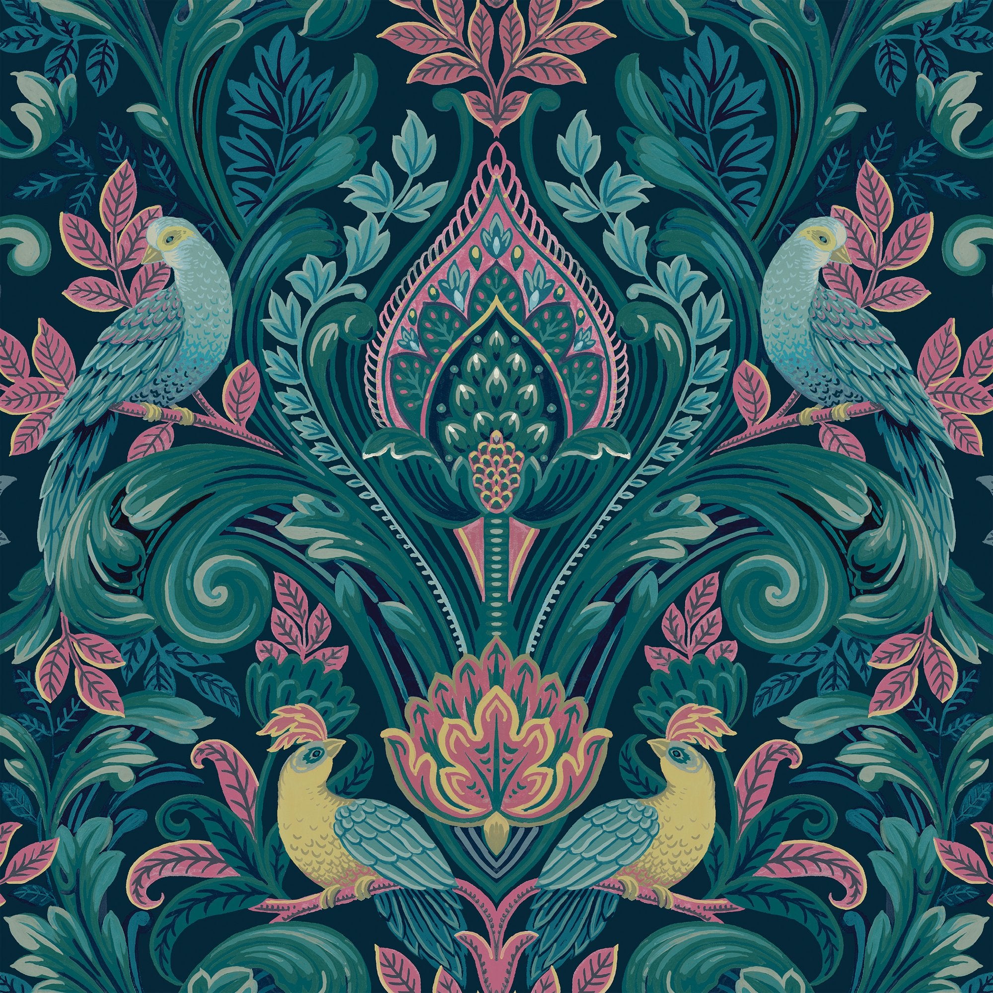 Medallion All-over Print Wallpaper in blue color - pattern number ARA67801 - by Grandeco in the Arcadia collection