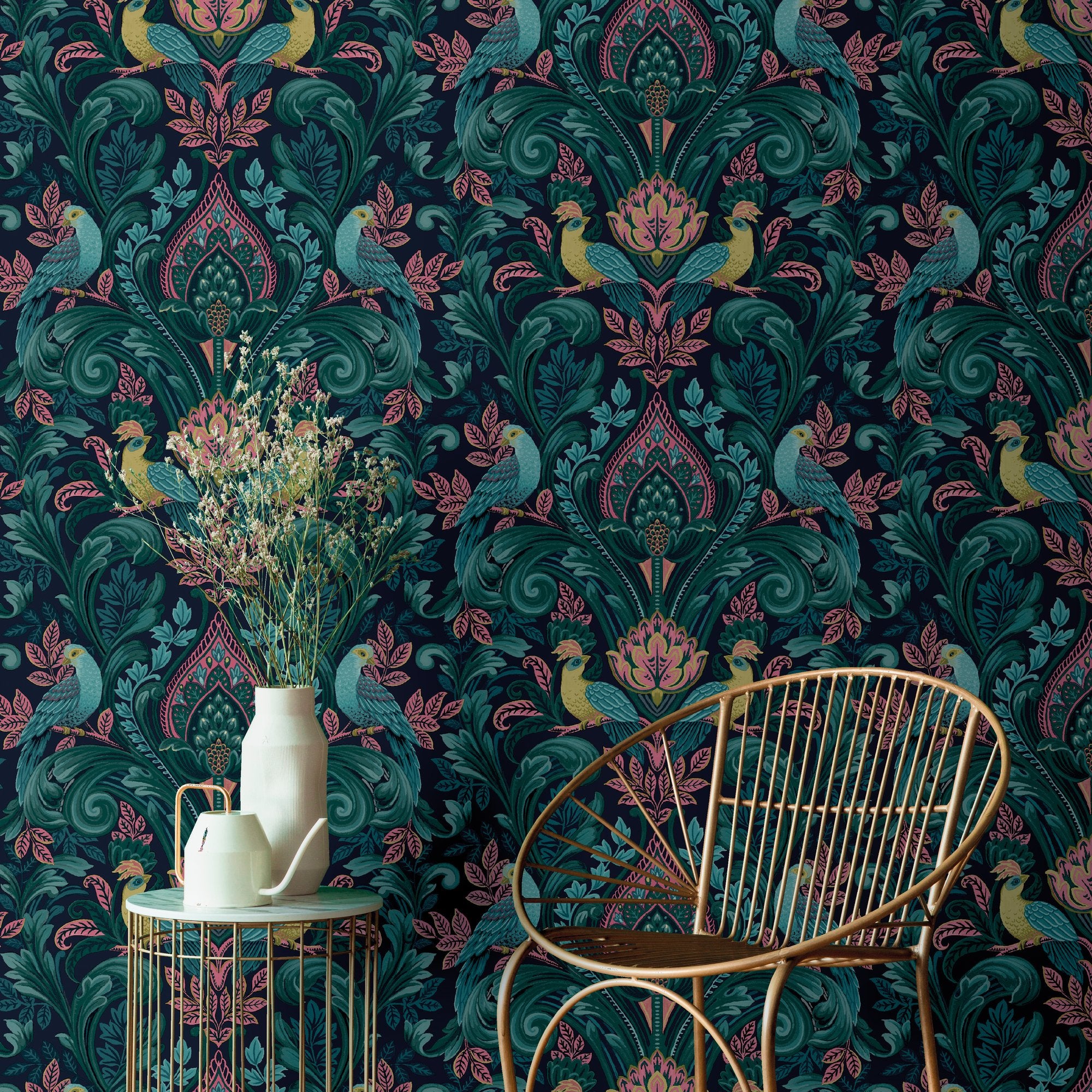 Medallion All-over Print Wallpaper in blue color - pattern number ARA67801 - by Grandeco in the Arcadia collection