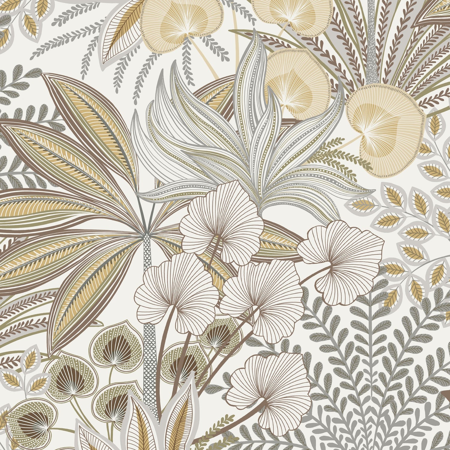 Branched Leaves All-over Wallpaper in beige color - pattern number KRA69002 - by Grandeco in the Karuna collection