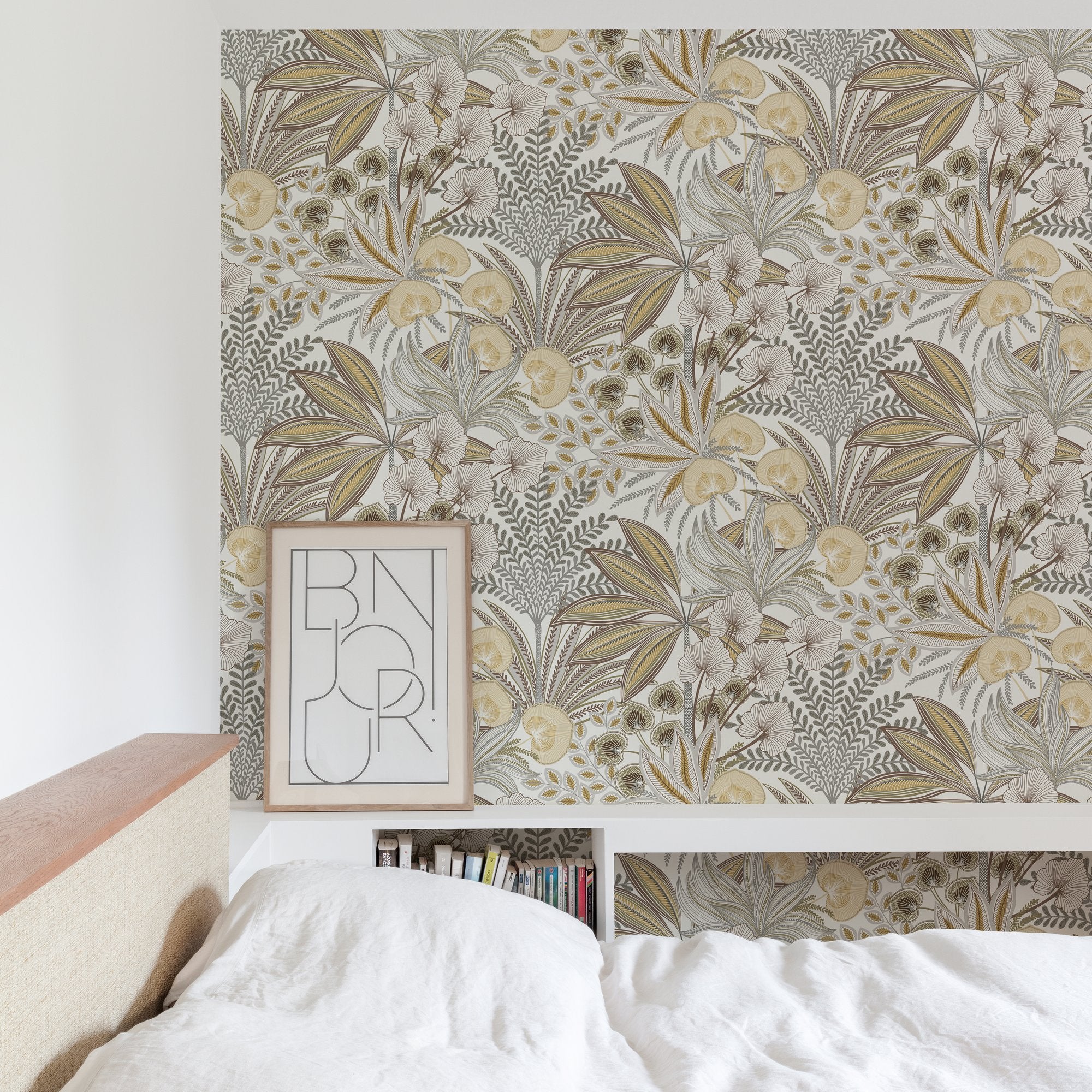 Branched Leaves All-over Wallpaper in beige color - pattern number KRA69002 - by Grandeco in the Karuna collection