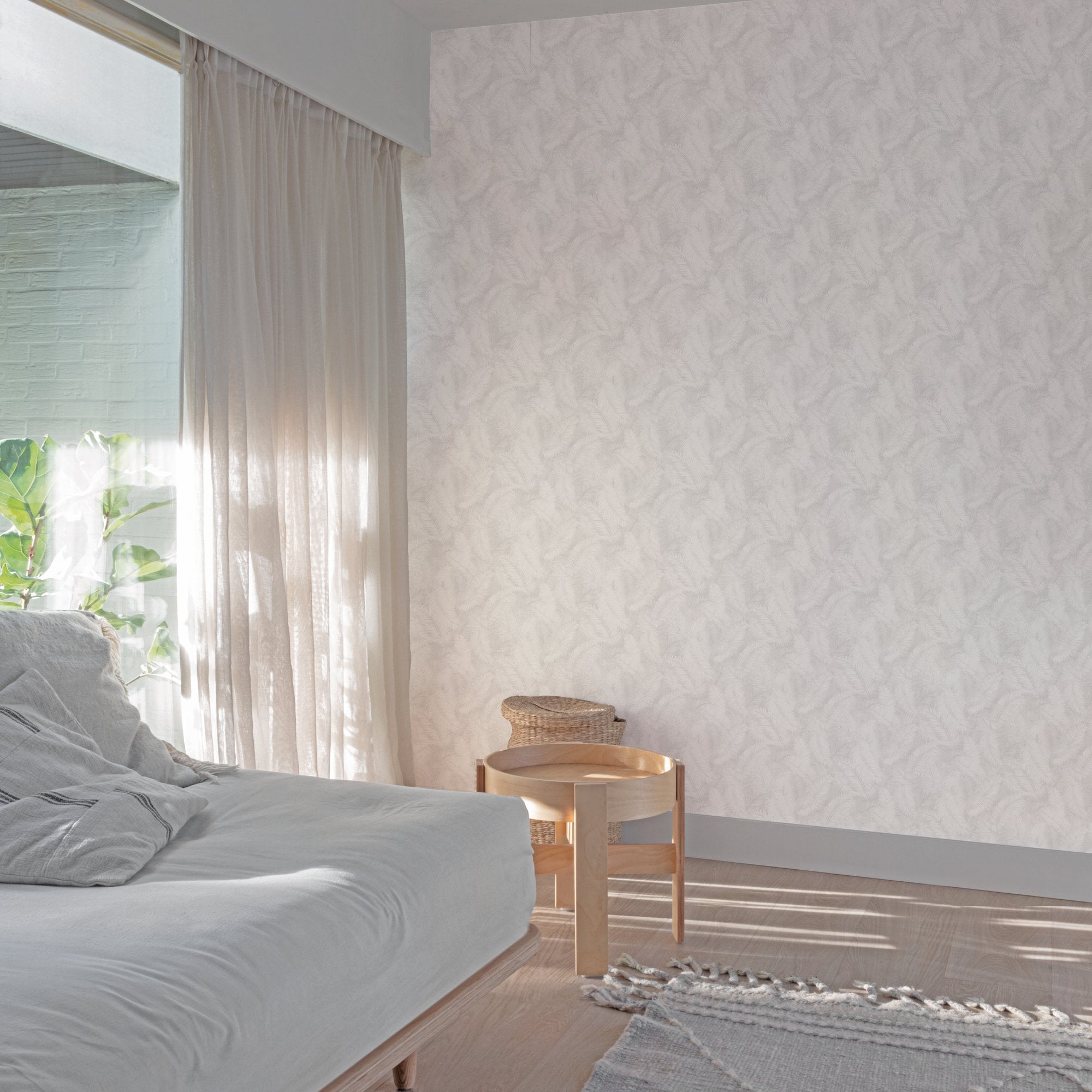 Branched Leaves All-over Wallpaper in white color - pattern number ARA70201 - by Grandeco in the Arcadia collection