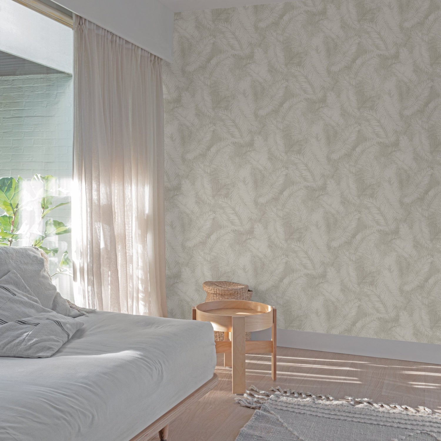 Branched Leaves All-over Wallpaper in beige color - pattern number ARA70202 - by Grandeco in the Arcadia collection