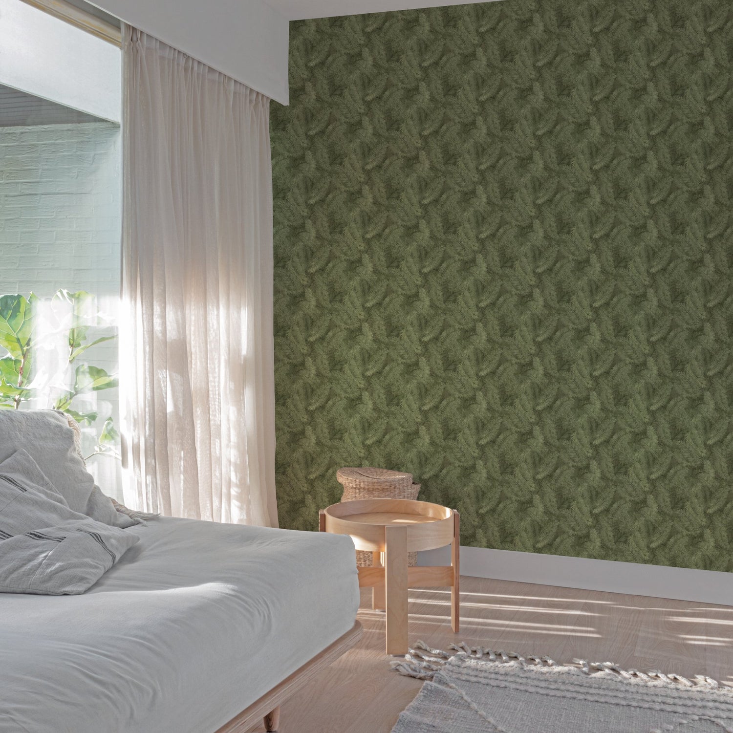 Branched Leaves All-over Wallpaper in green color - pattern number ARA70203 - by Grandeco in the Arcadia collection
