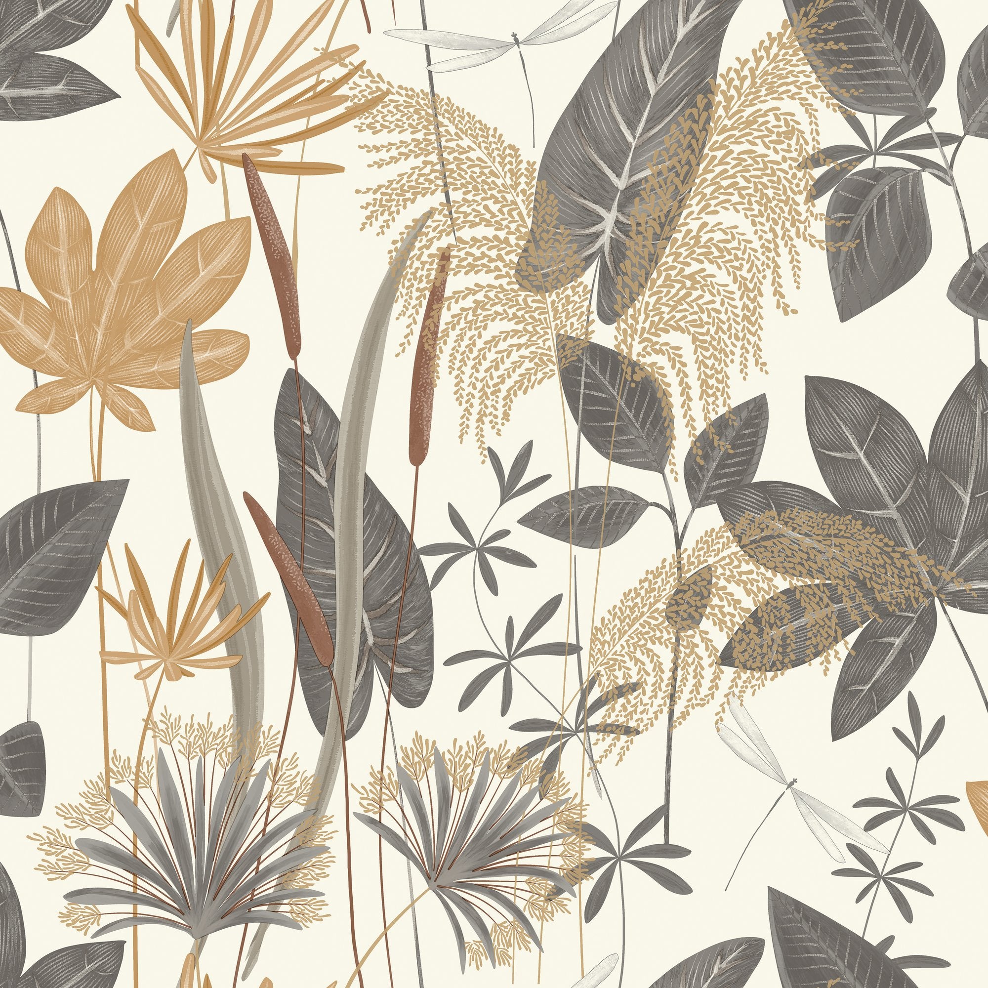 Branched Leaves All-over Wallpaper in beige color - pattern number ARA70701 - by Grandeco in the Arcadia collection
