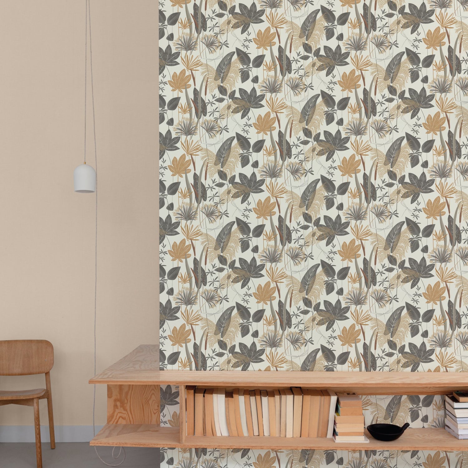 Branched Leaves All-over Wallpaper in beige color - pattern number ARA70701 - by Grandeco in the Arcadia collection