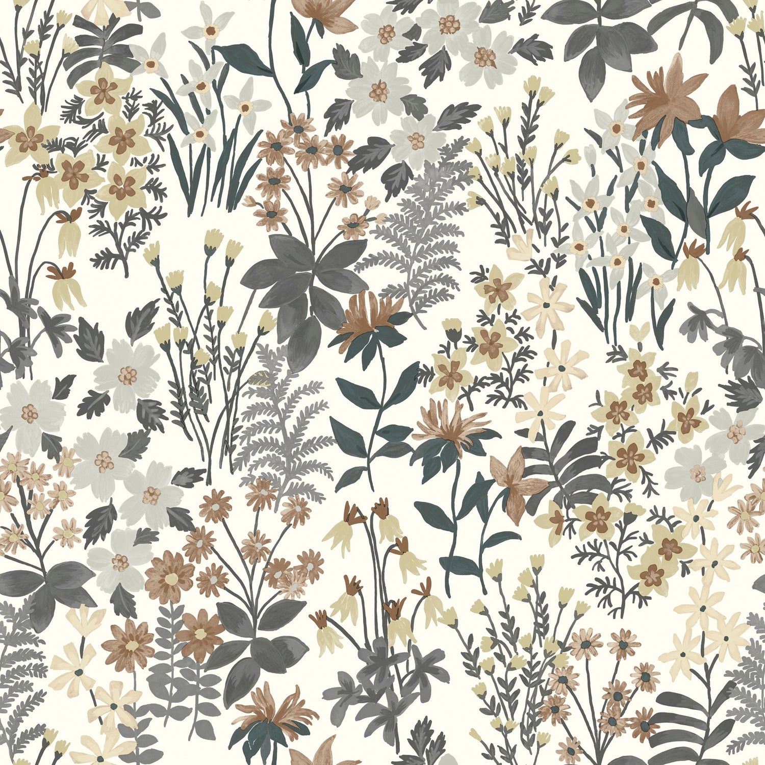 Classical Floral All-over Wallpaper in grey color - pattern number ARA70901 - by Grandeco in the Arcadia collection