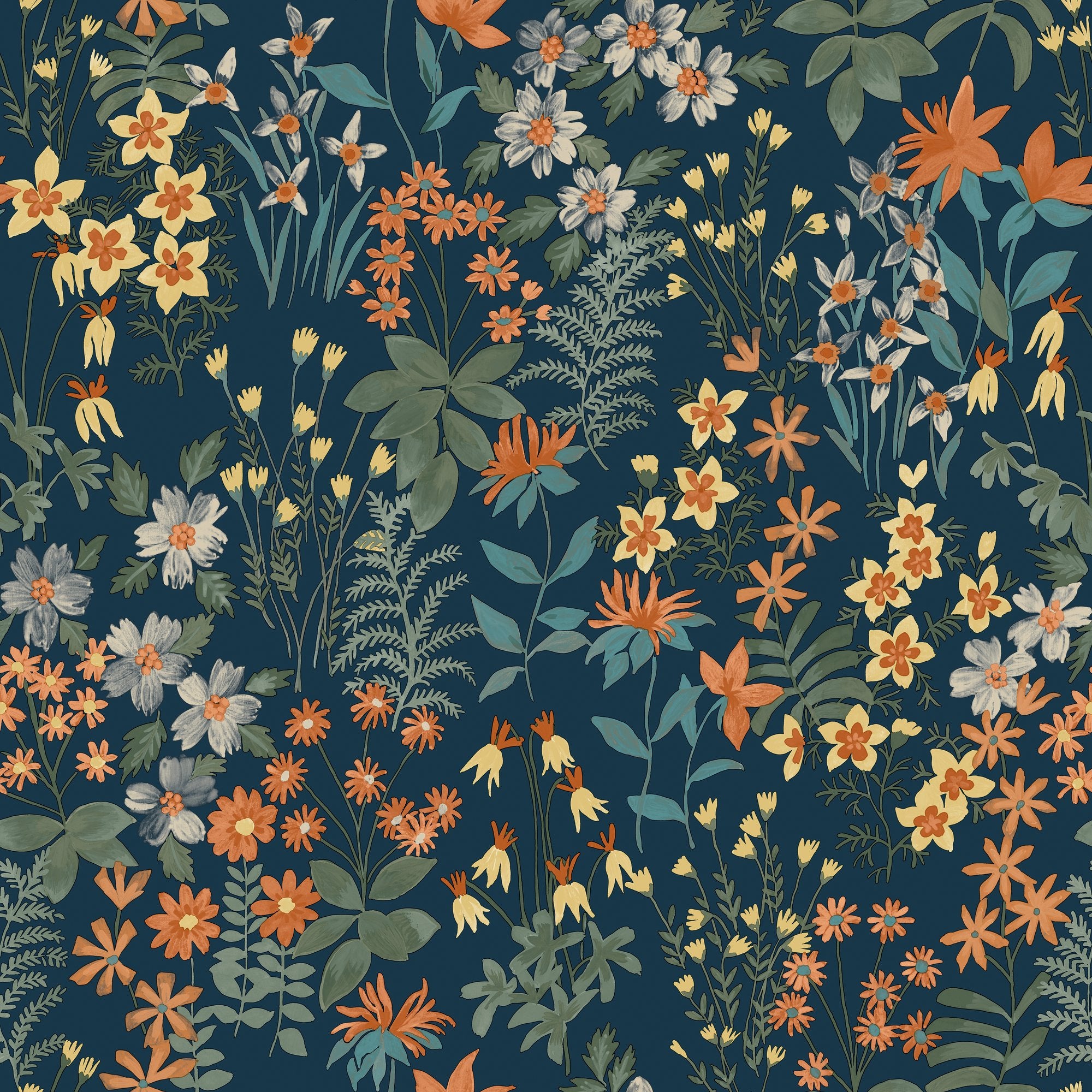 Classical Floral All-over Wallpaper in blue color - pattern number ARA70903 - by Grandeco in the Arcadia collection