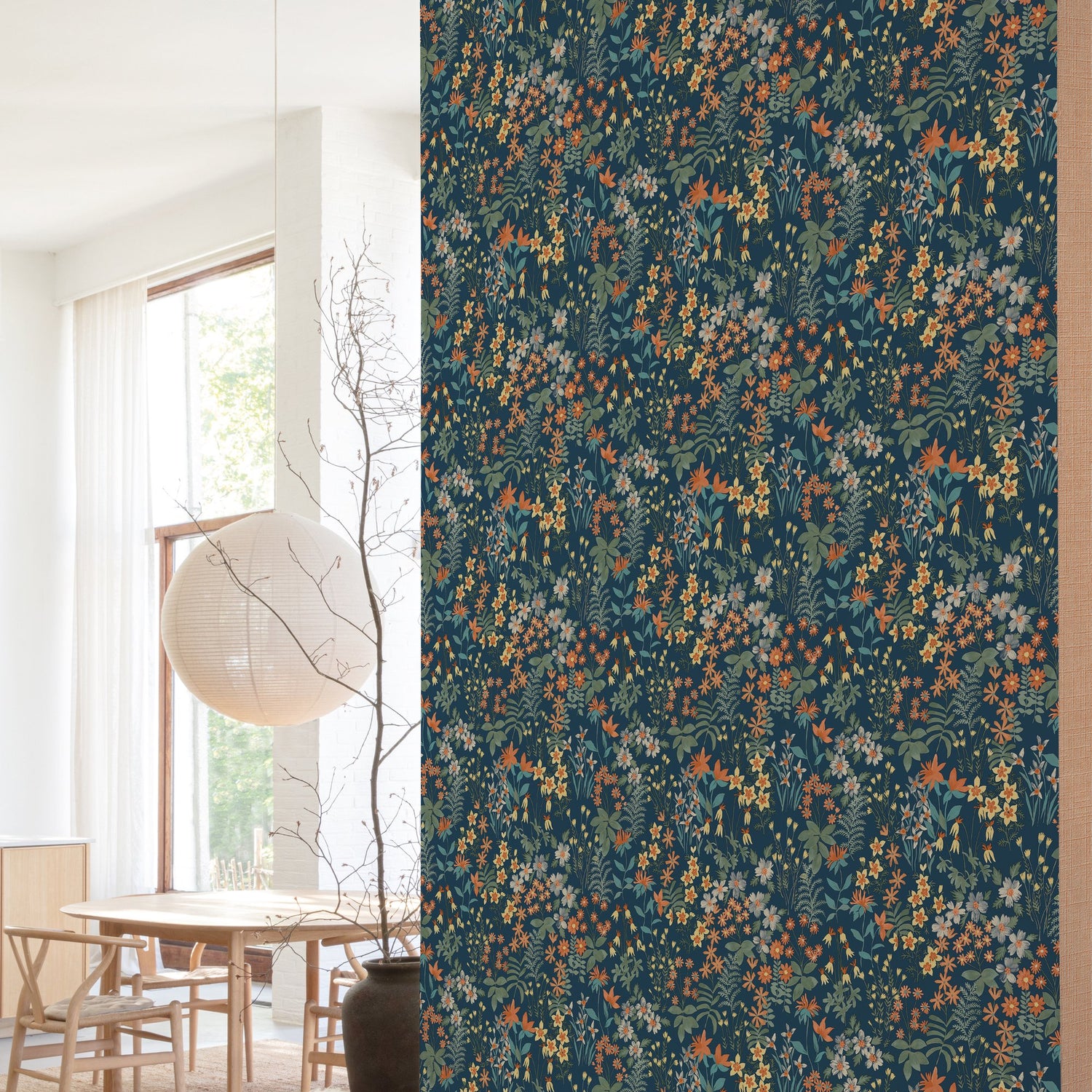 Classical Floral All-over Wallpaper in blue color - pattern number ARA70903 - by Grandeco in the Arcadia collection