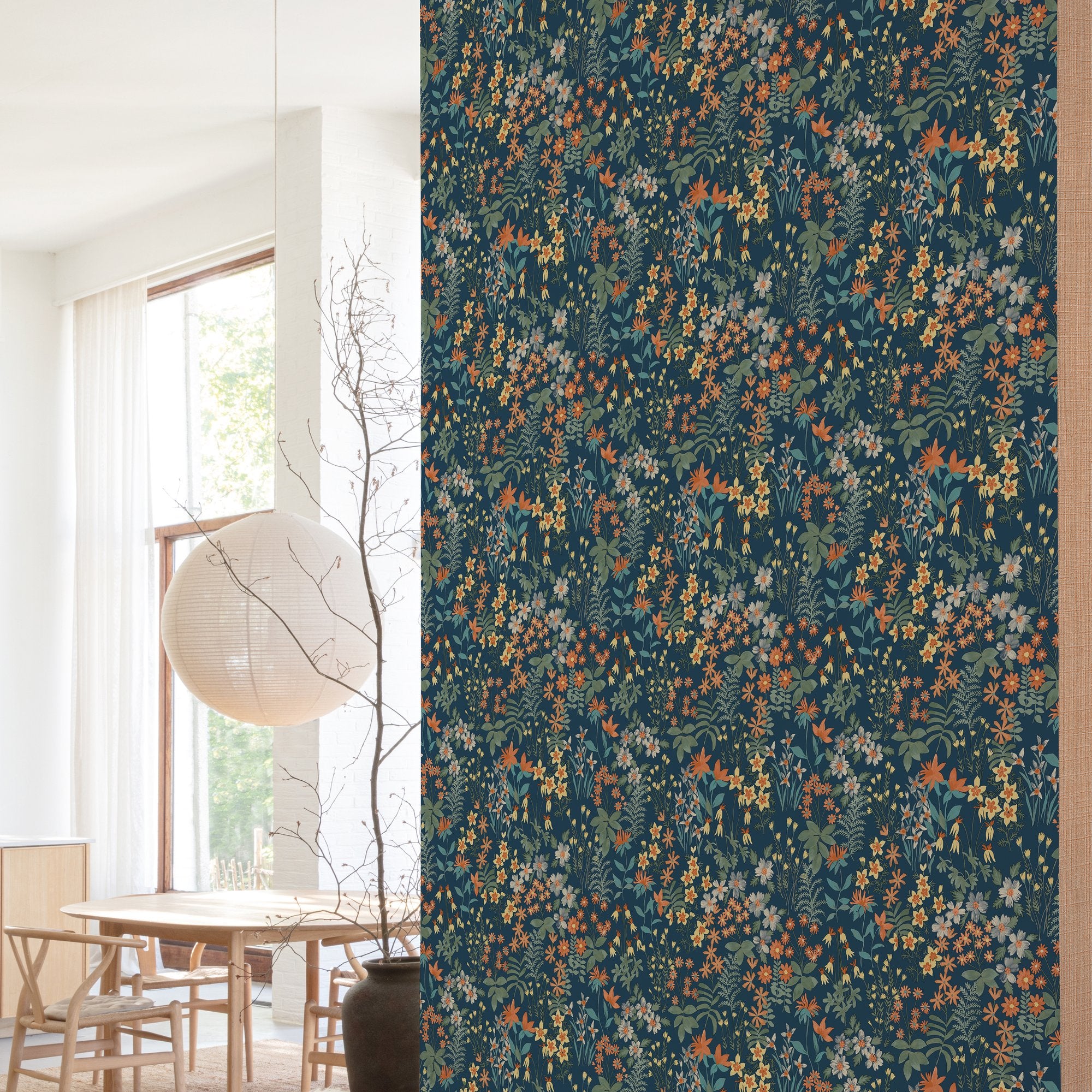 Classical Floral All-over Wallpaper in blue color - pattern number ARA70903 - by Grandeco in the Arcadia collection