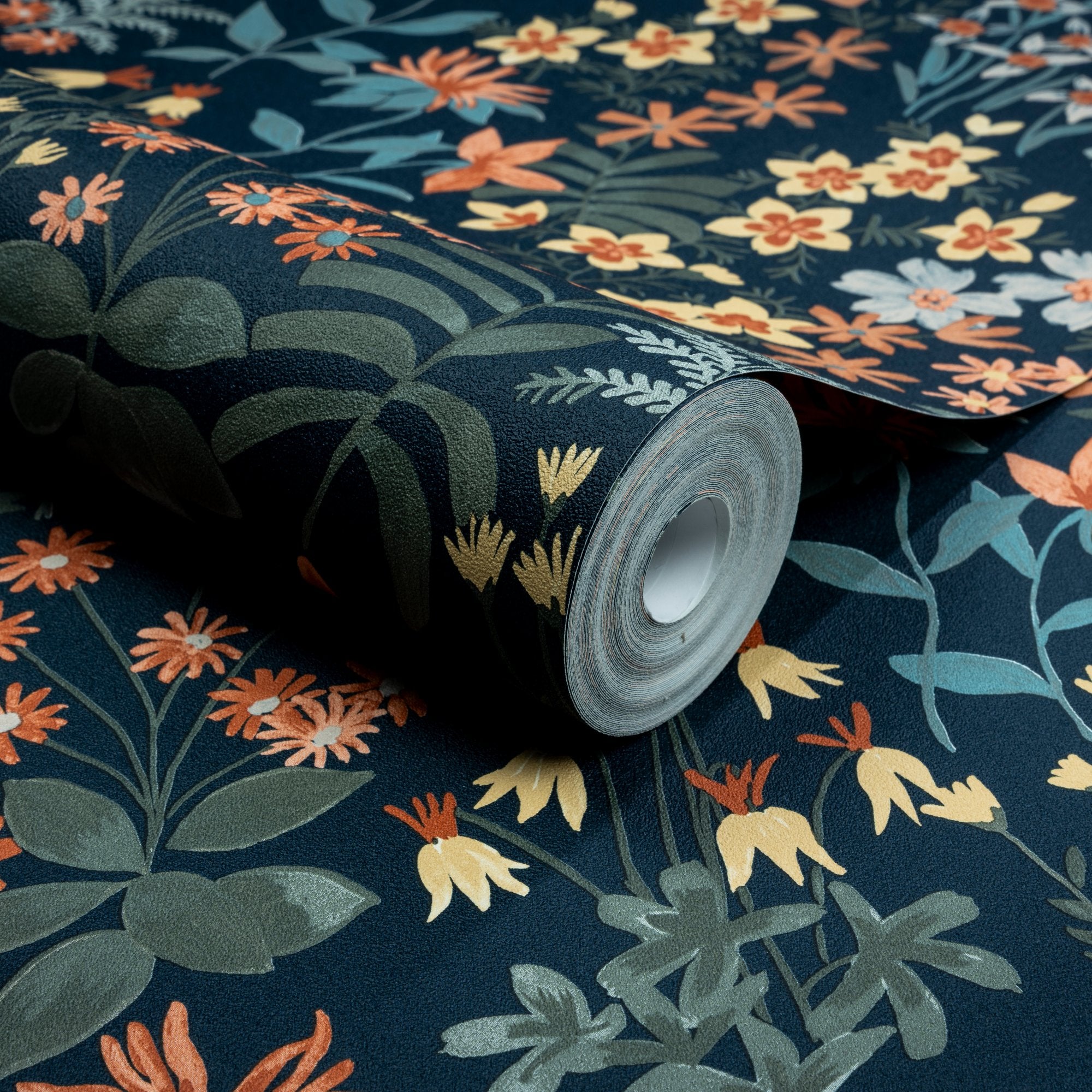 Classical Floral All-over Wallpaper in blue color - pattern number ARA70903 - by Grandeco in the Arcadia collection