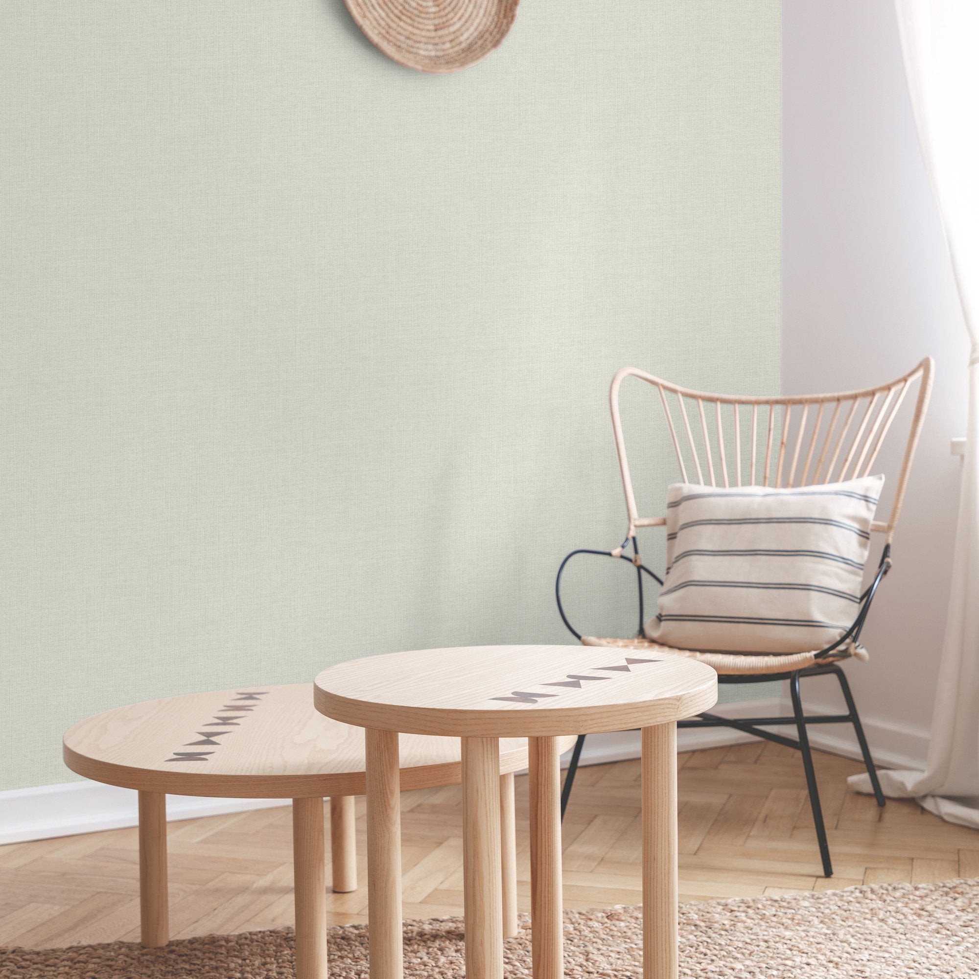 Textile Plain Wallpaper in cream color - pattern number INA71002 - by Grandeco in the Inia collection