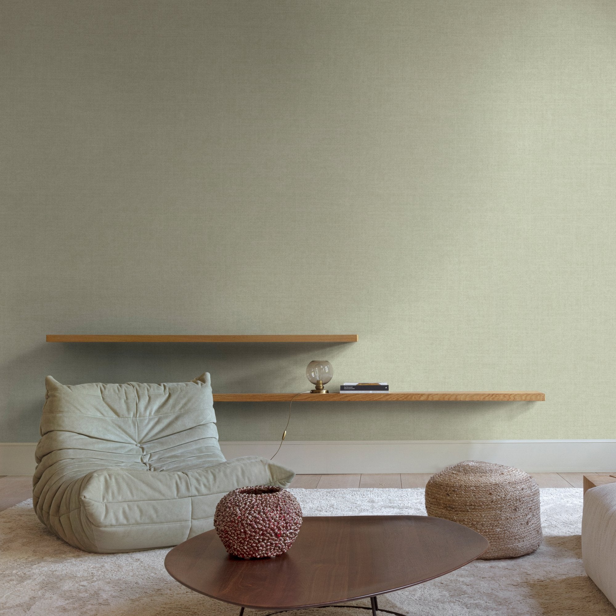 Textile Plain Wallpaper in green color - pattern number INA71013 - by Grandeco in the Inia collection
