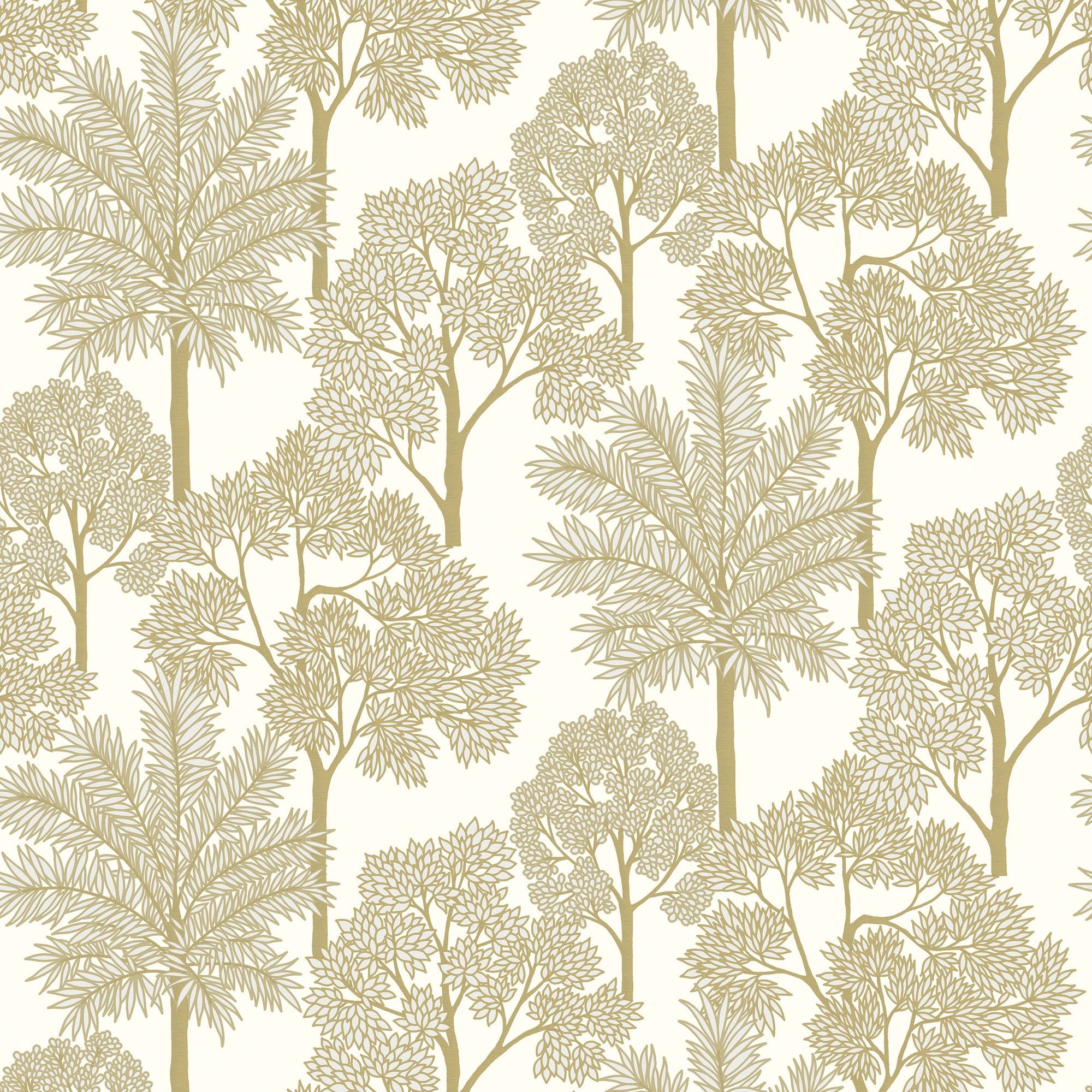 Branched Leaves All-over Wallpaper in gold color - pattern number ARA71301 - by Grandeco in the Arcadia collection