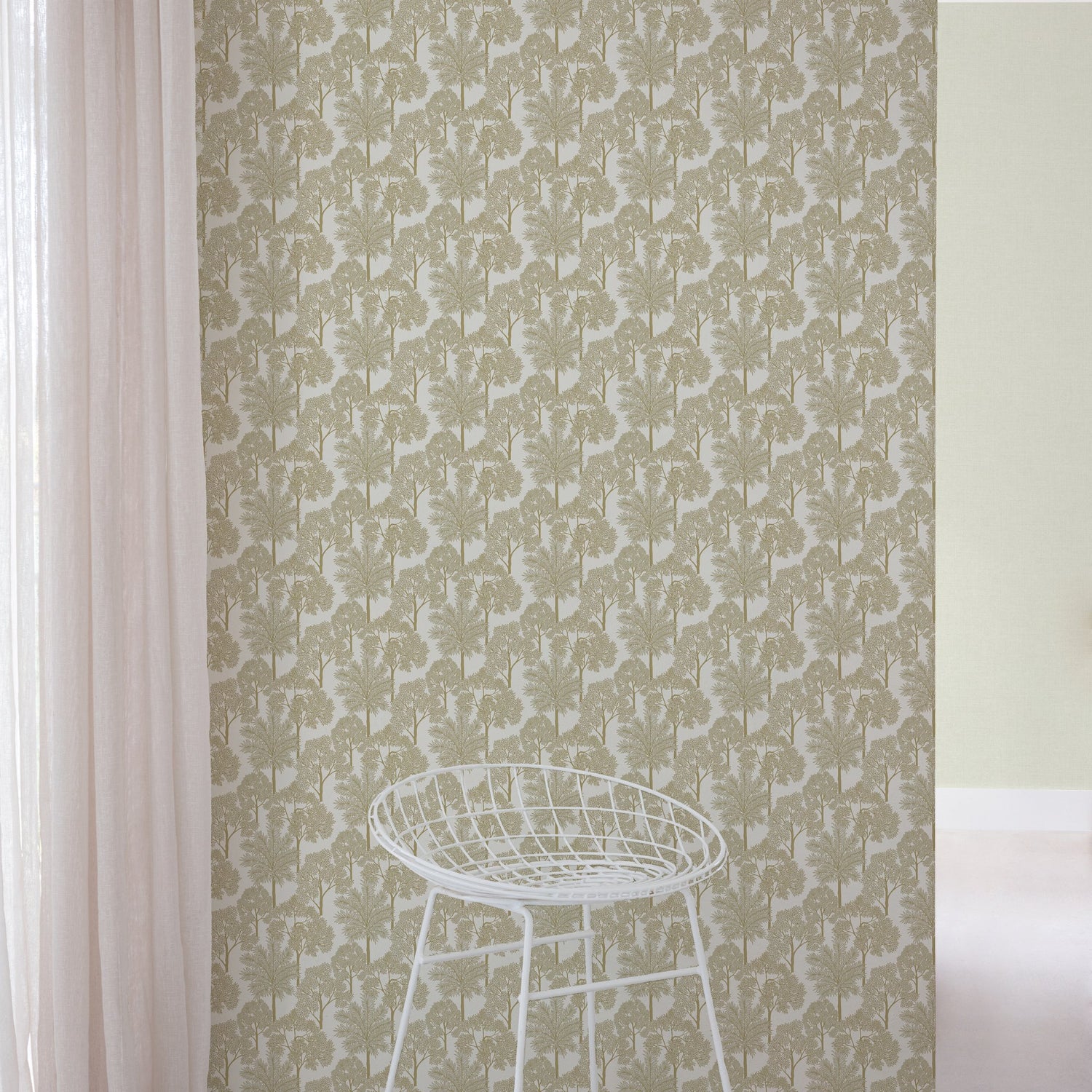 Branched Leaves All-over Wallpaper in gold color - pattern number ARA71301 - by Grandeco in the Arcadia collection
