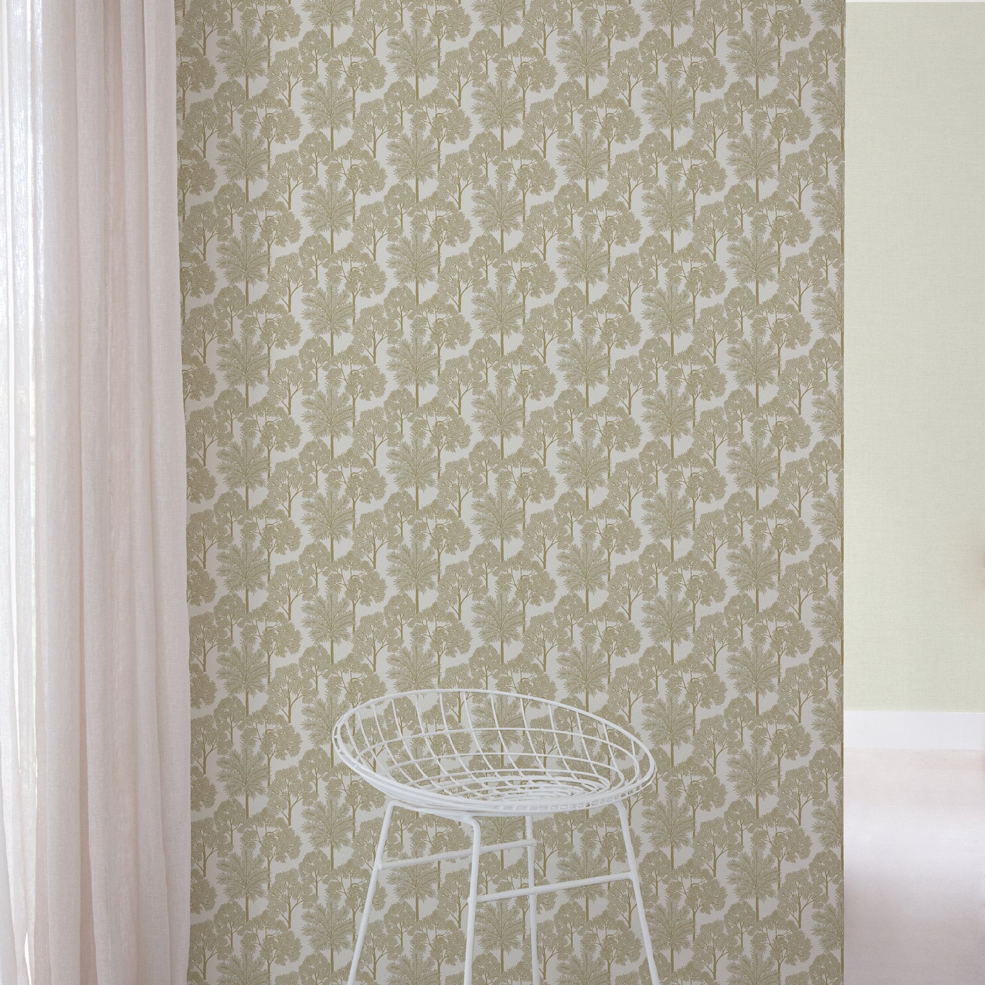 Branched Leaves All-over Wallpaper in gold color - pattern number ARA71301 - by Grandeco in the Arcadia collection