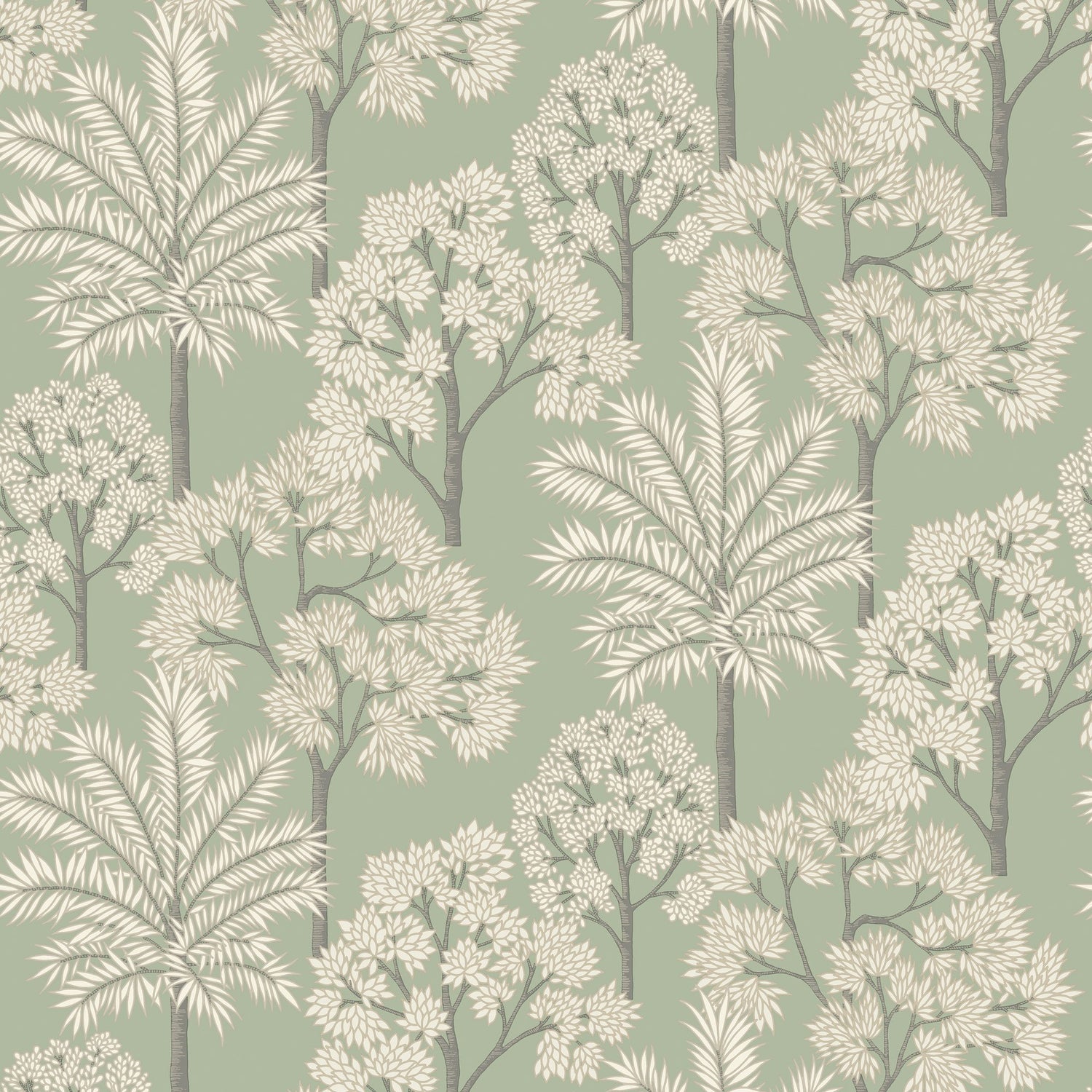 Branched Leaves All-over Wallpaper in green color - pattern number ARA71308 - by Grandeco in the Arcadia collection