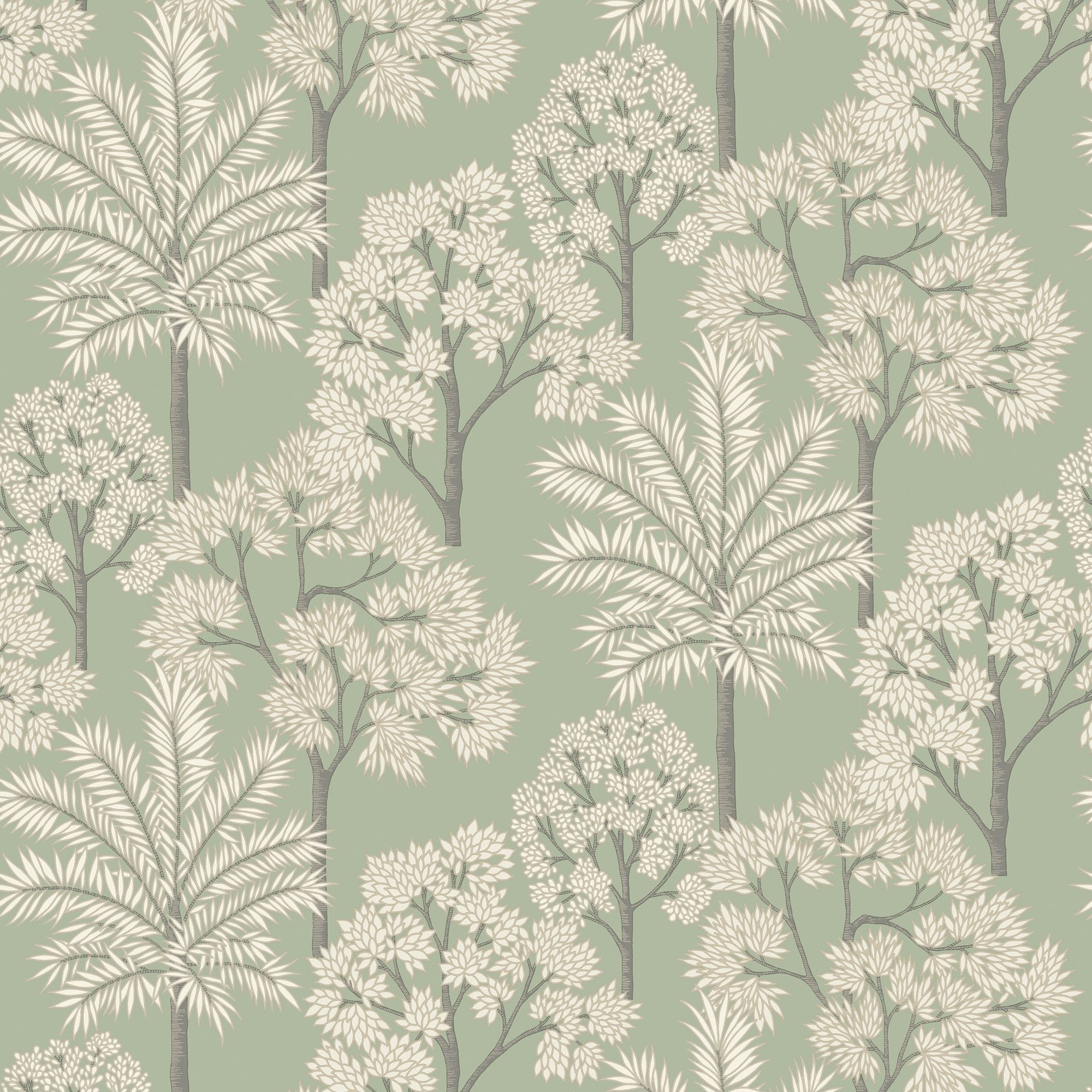Branched Leaves All-over Wallpaper in green color - pattern number ARA71308 - by Grandeco in the Arcadia collection