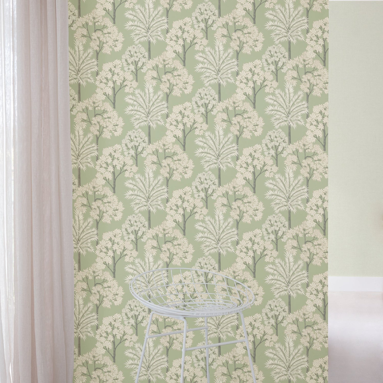 Branched Leaves All-over Wallpaper in green color - pattern number ARA71308 - by Grandeco in the Arcadia collection