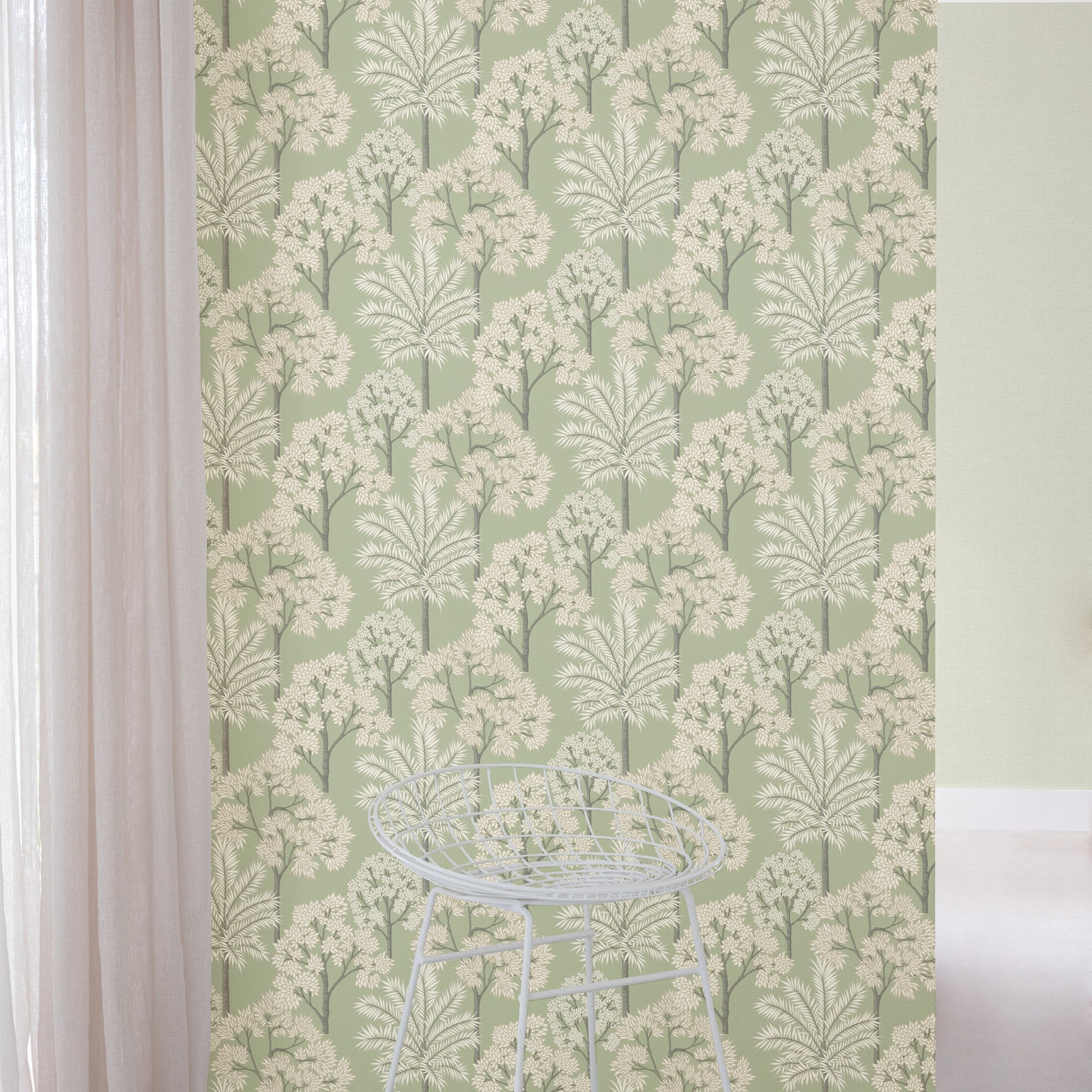 Branched Leaves All-over Wallpaper in green color - pattern number ARA71308 - by Grandeco in the Arcadia collection