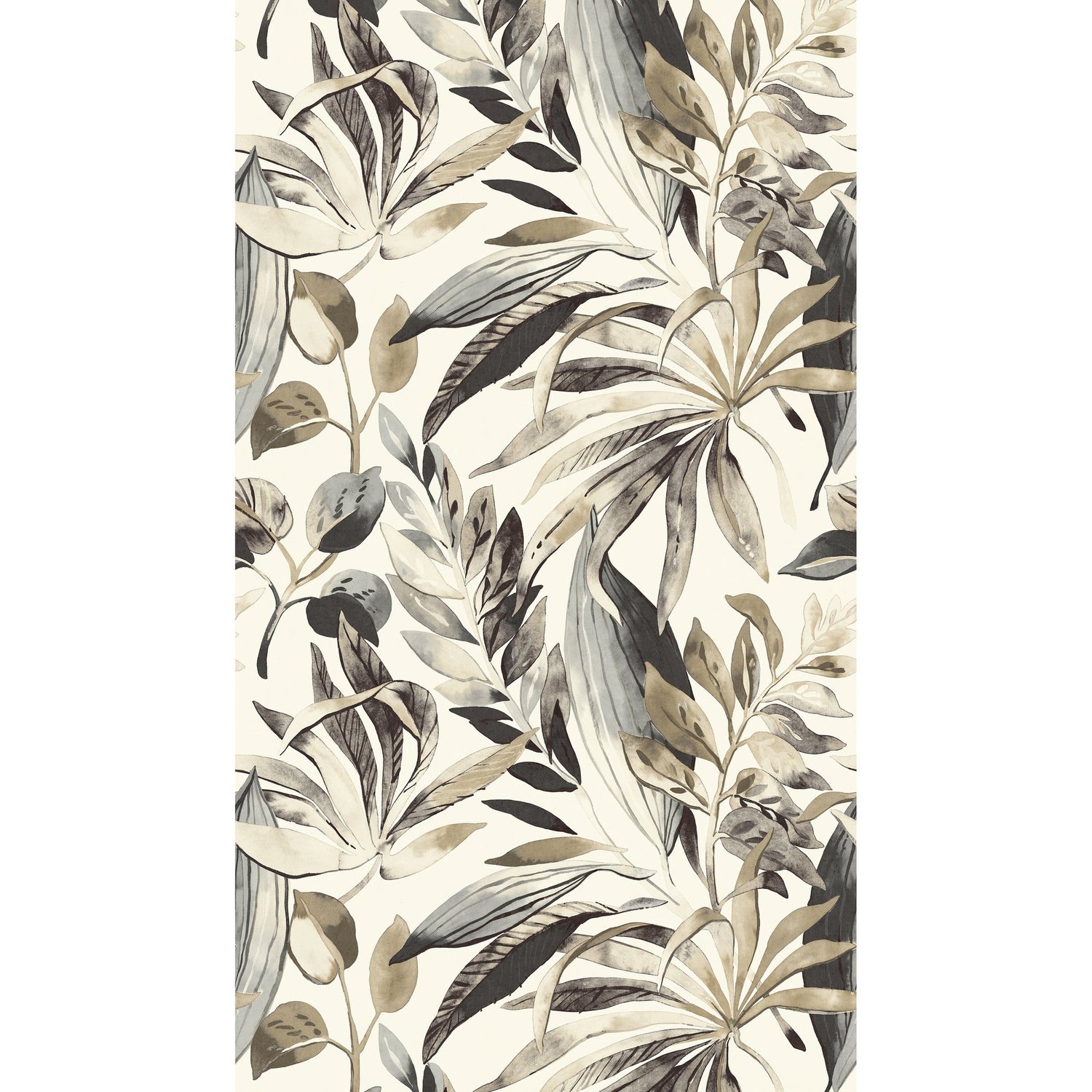 Branched Leaves Motive 3 Panel Mural in beige color - pattern number A71701 - by Grandeco in the Orom II collection