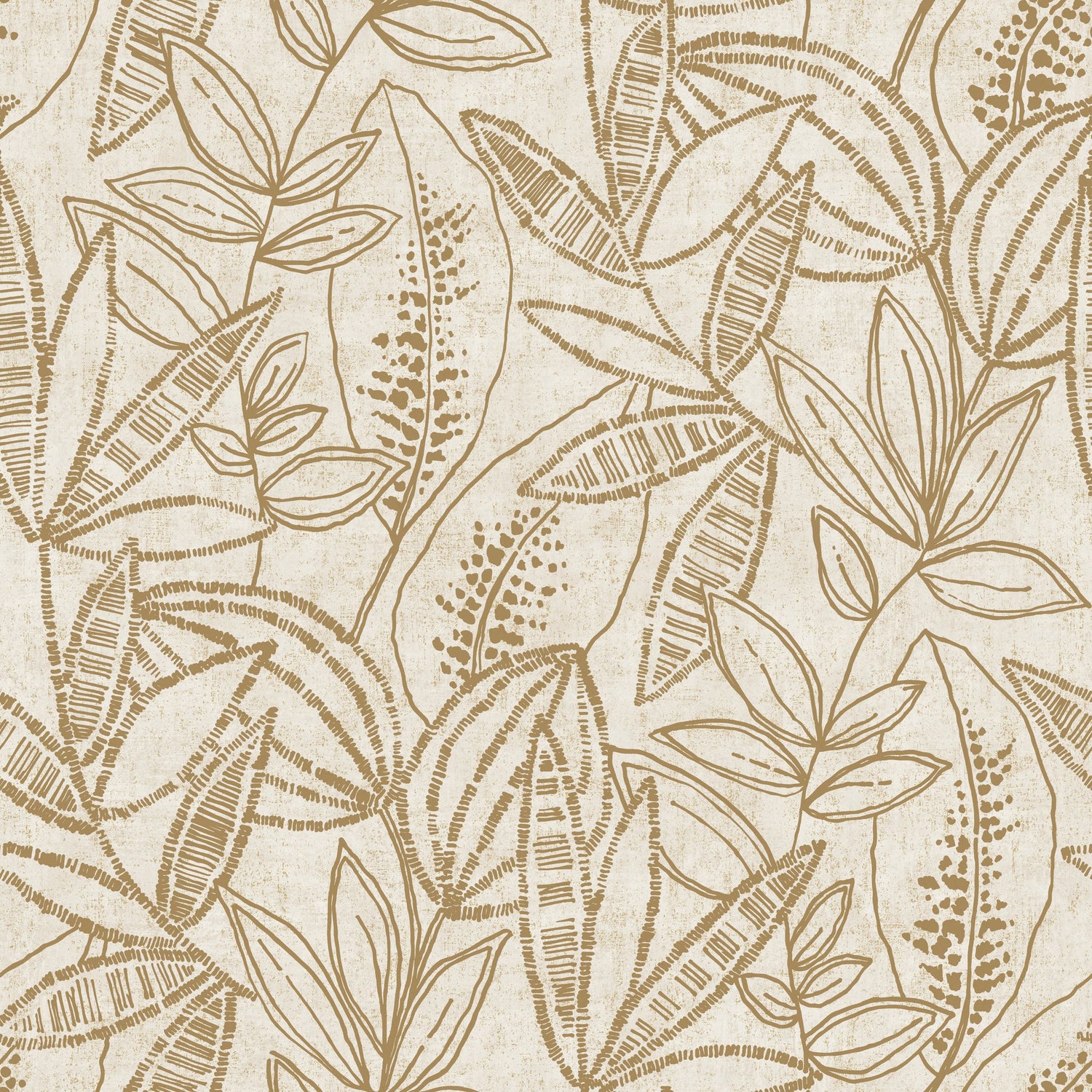 Branched Leaves All-over Wallpaper in gold color - pattern number KRA71801 - by Grandeco in the Karuna collection