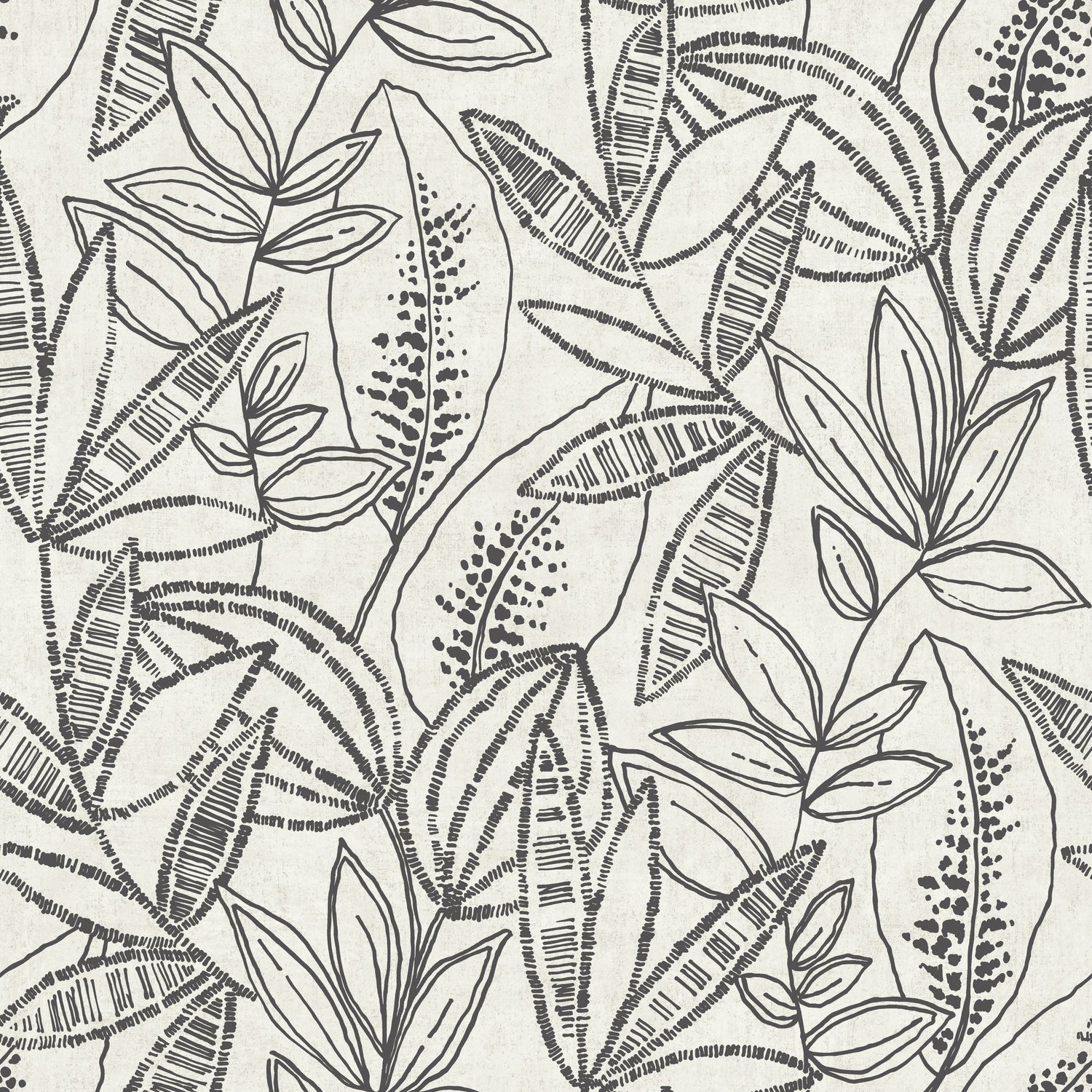 Branched Leaves All-over Wallpaper in black color - pattern number KRA71802 - by Grandeco in the Karuna collection