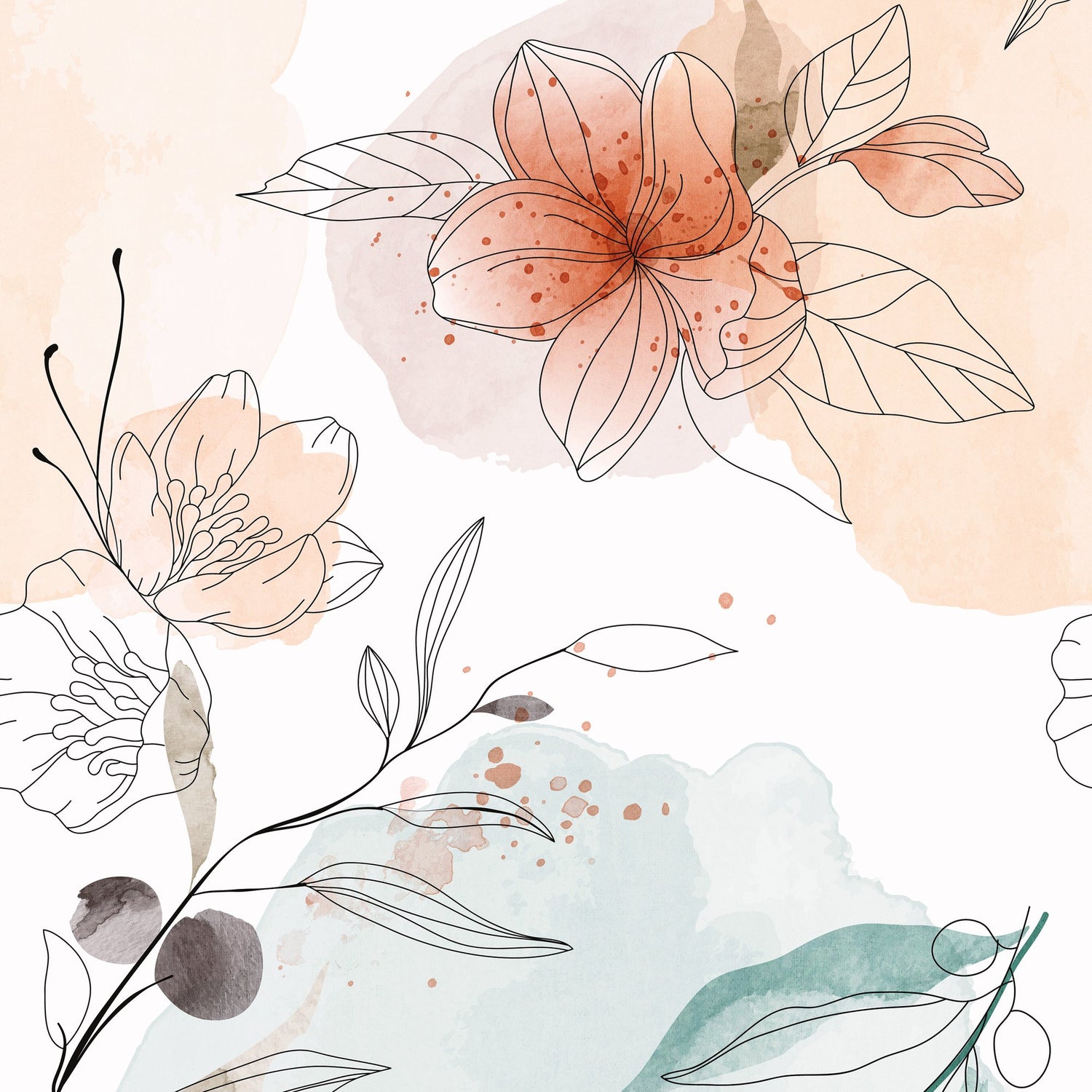 Branched Leaves All-over 3 Panel Mural in multi-colored color - pattern number A72701 - by Grandeco in the Orom II collection
