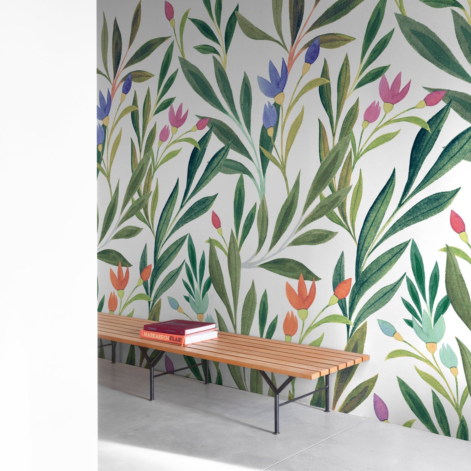 Classical Floral All-over 3 Panel Mural in green color - pattern number A72801 - by Grandeco in the Orom II collection